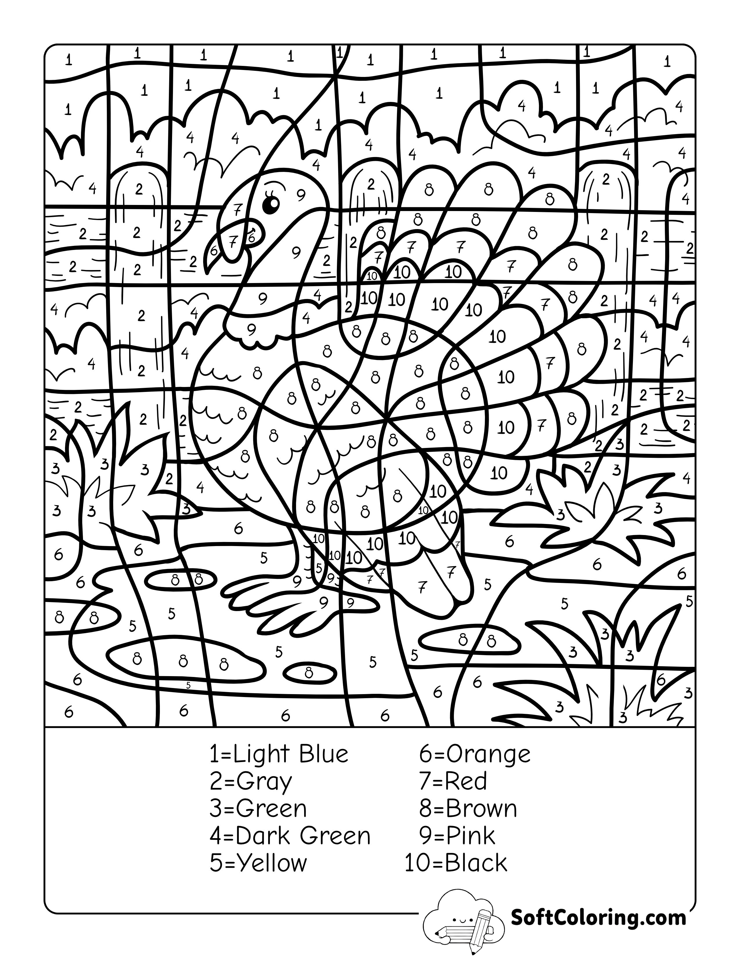 Thanksgiving Turkey Color by Numbers Worksheet
