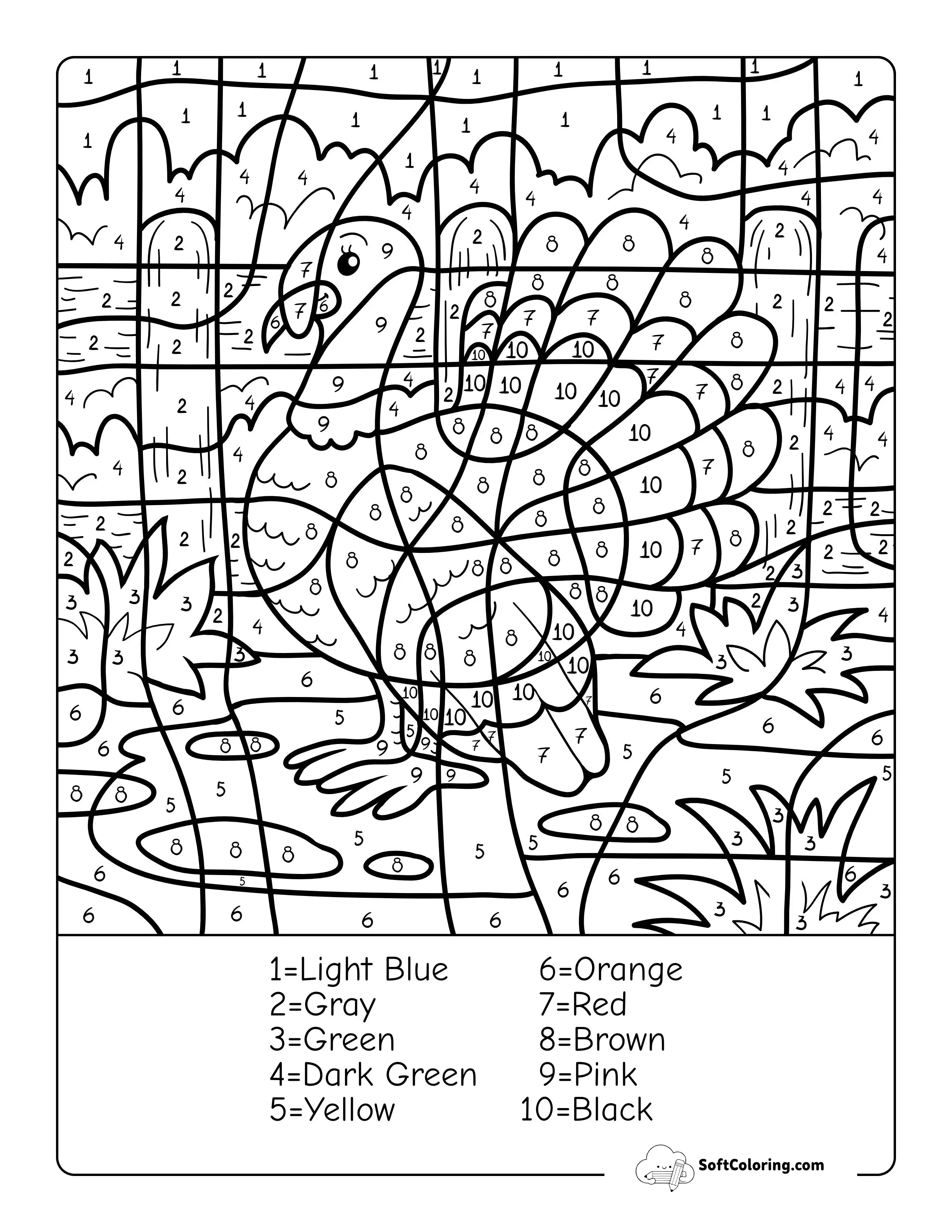Thanksgiving Turkey Color By Numbers Worksheet