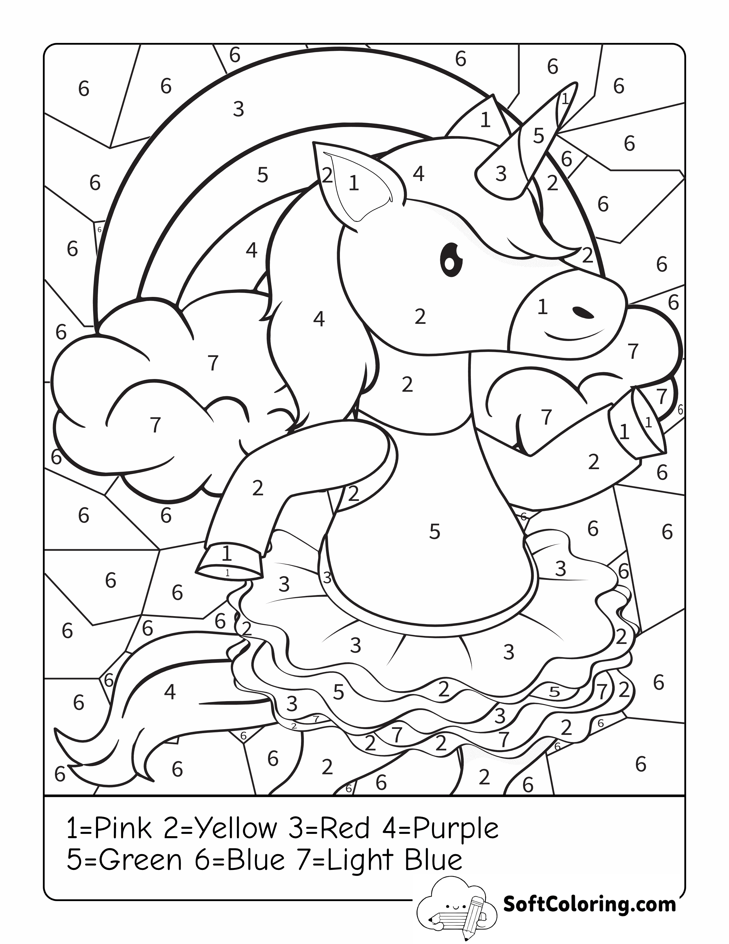 Unicorn Ballerina Color by Number for Kids