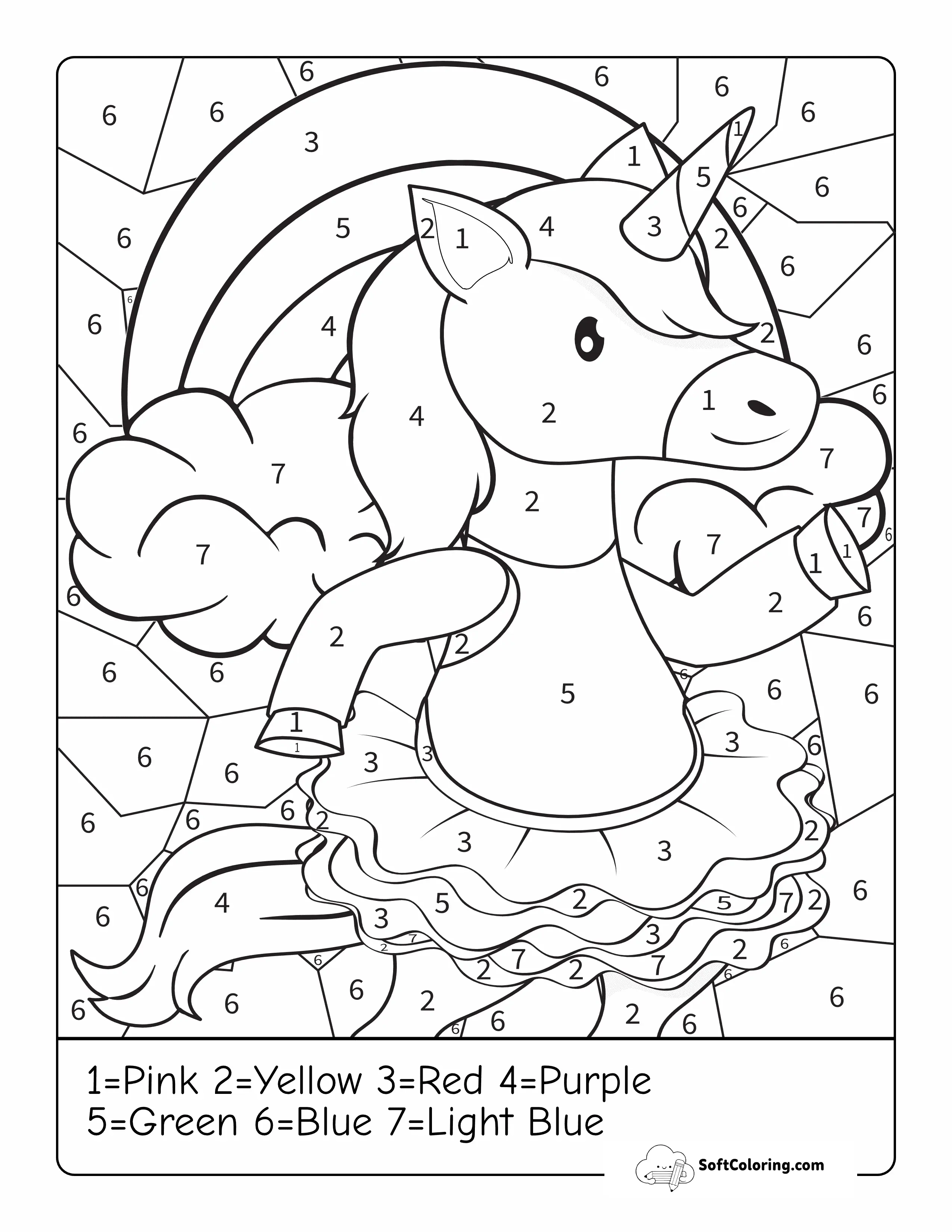 Unicorn Ballerina Color By Number For Kids