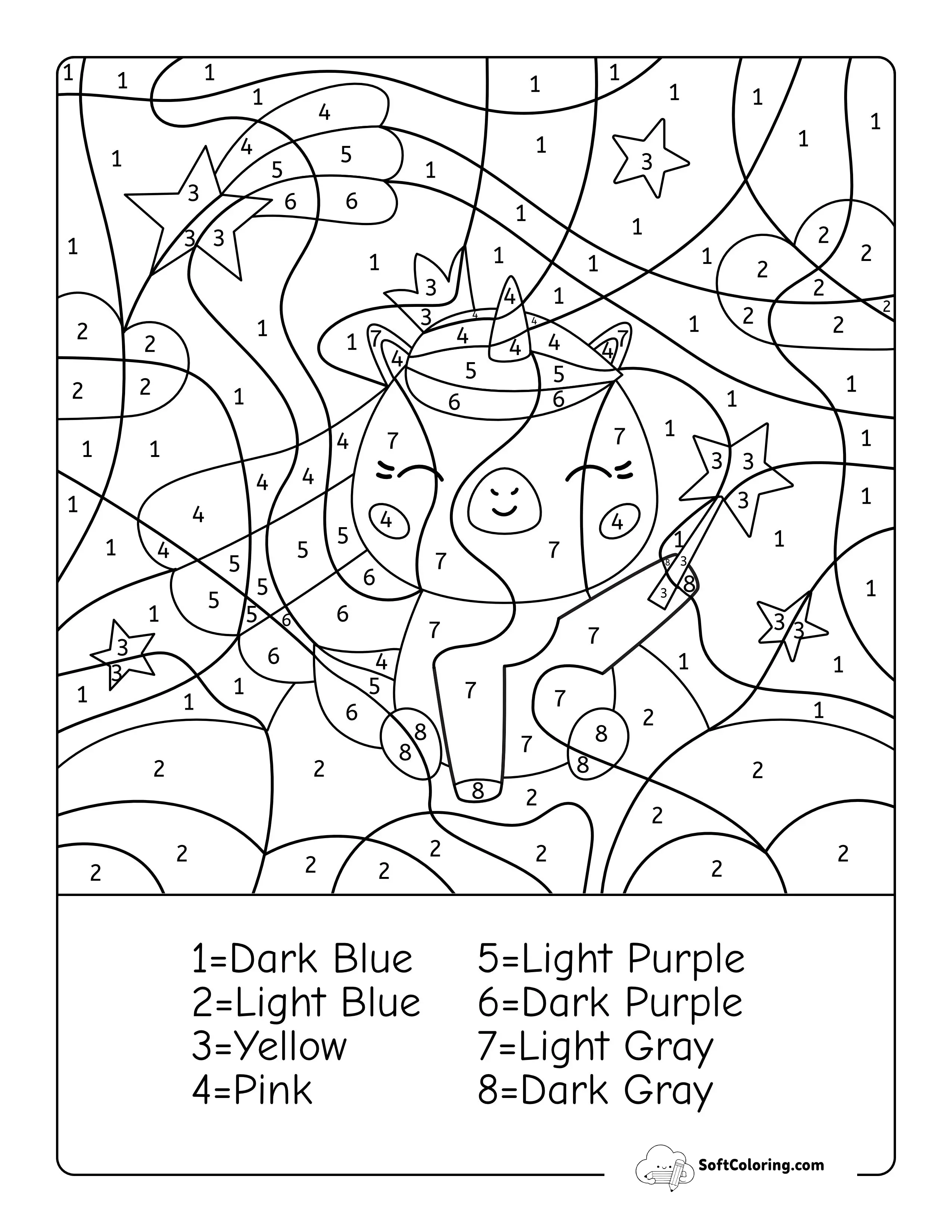 Color By Number Unicorn Picture