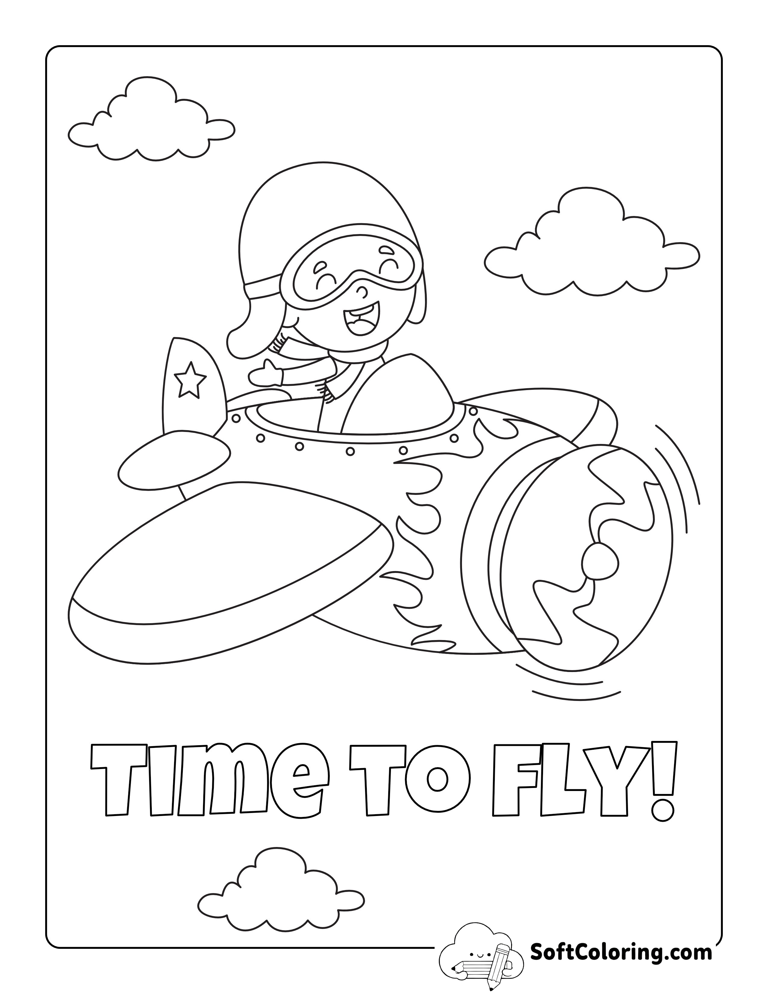 "Time to Fly" Airplane Picture to Color