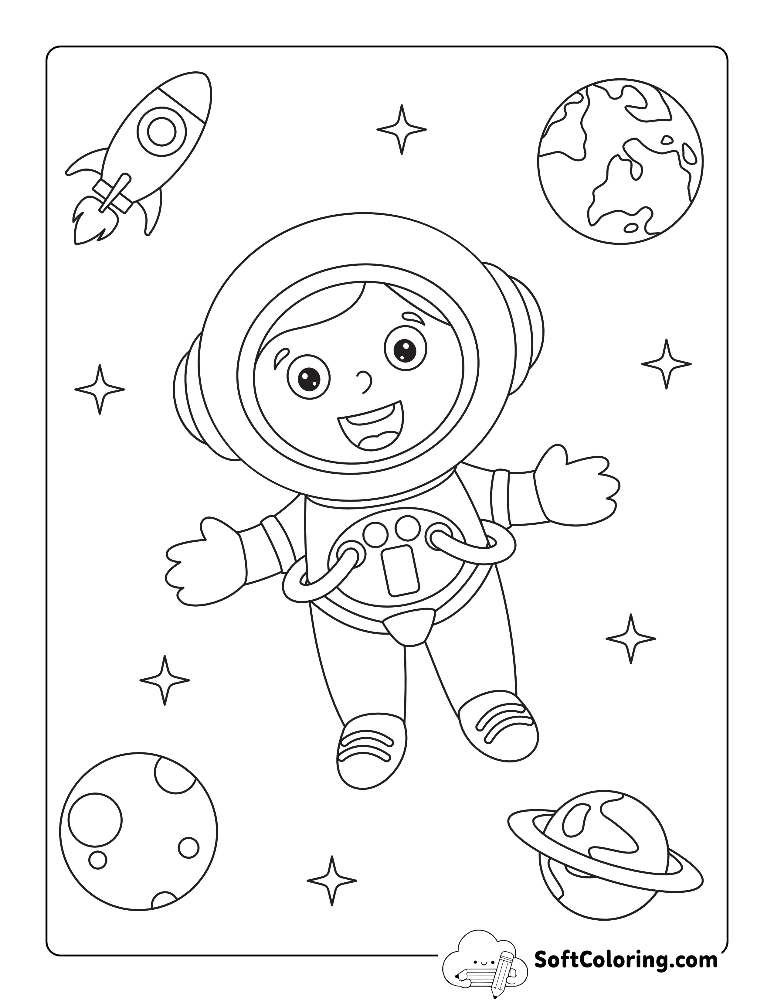 Astronaut in Space Toddler Coloring Sheet