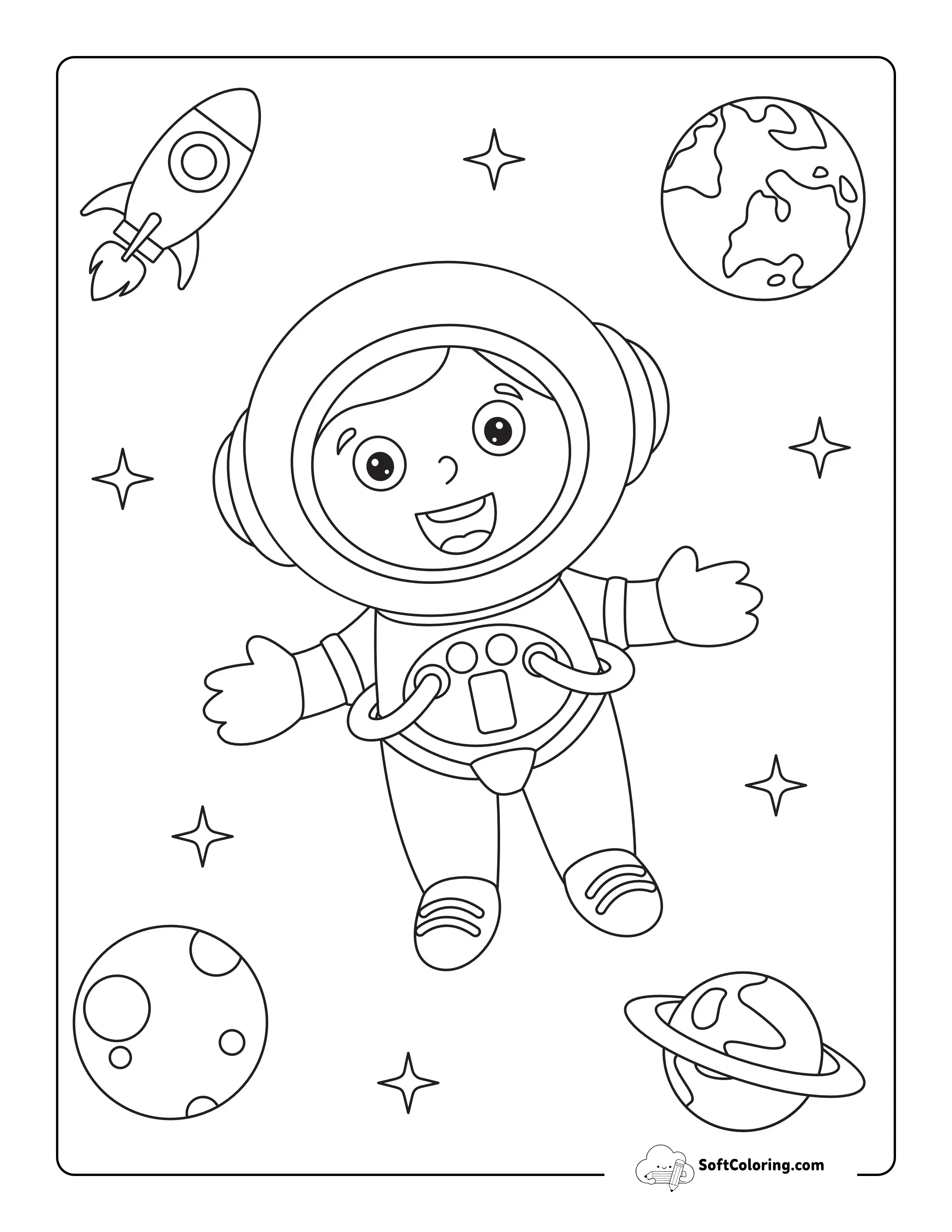 Astronaut In Space Coloring Sheet