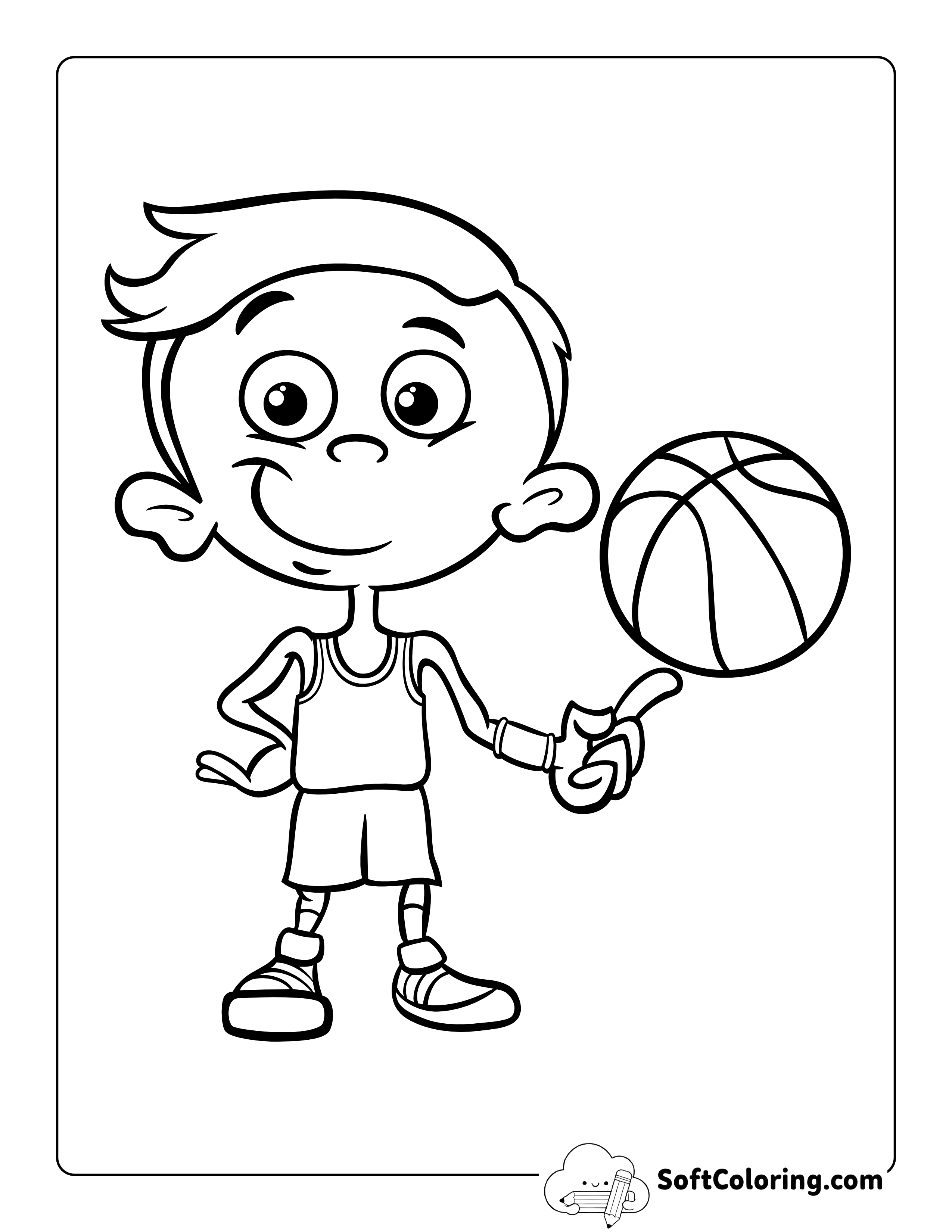Easy Basketball Coloring Page for Kids