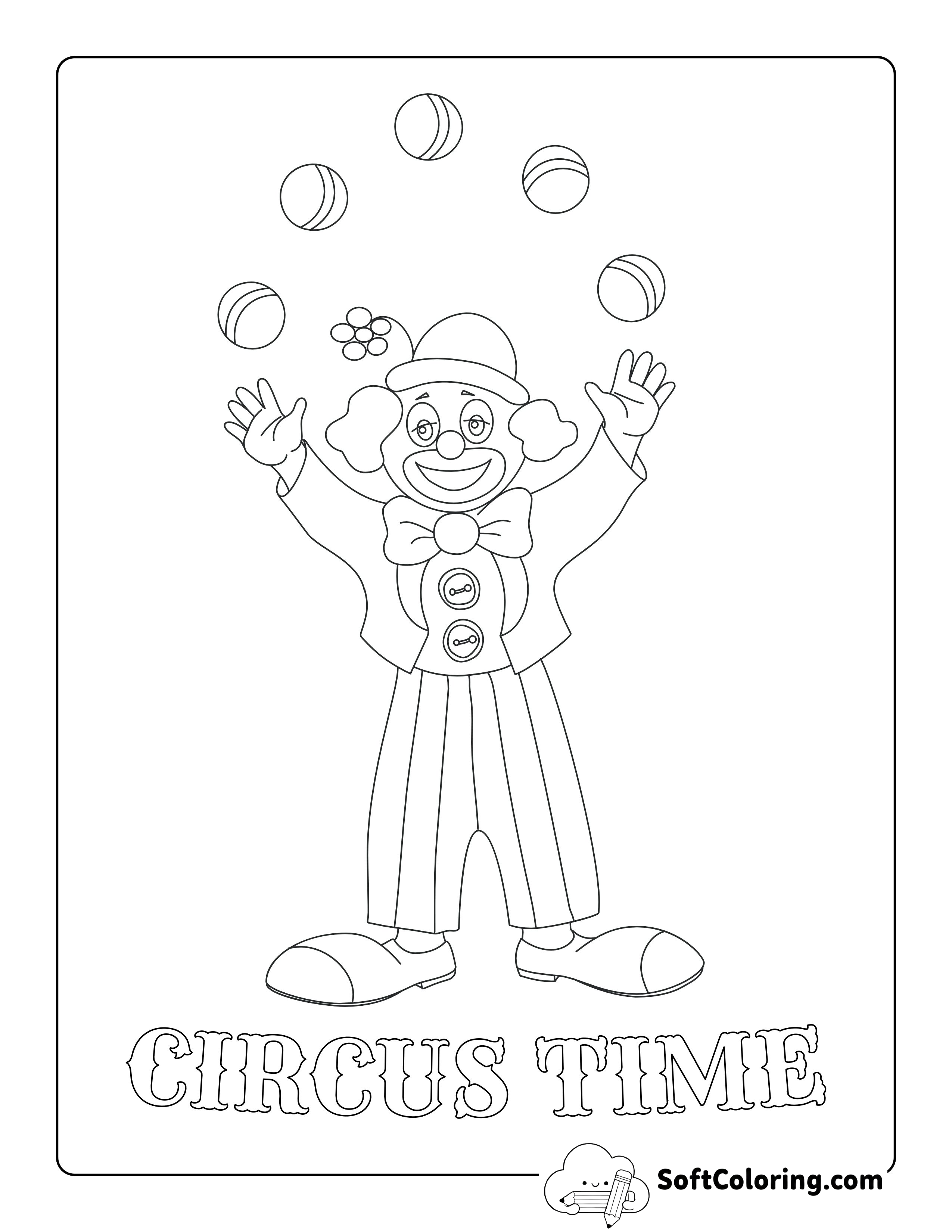 "Circus Time" Juggling Clown Coloring Sheet