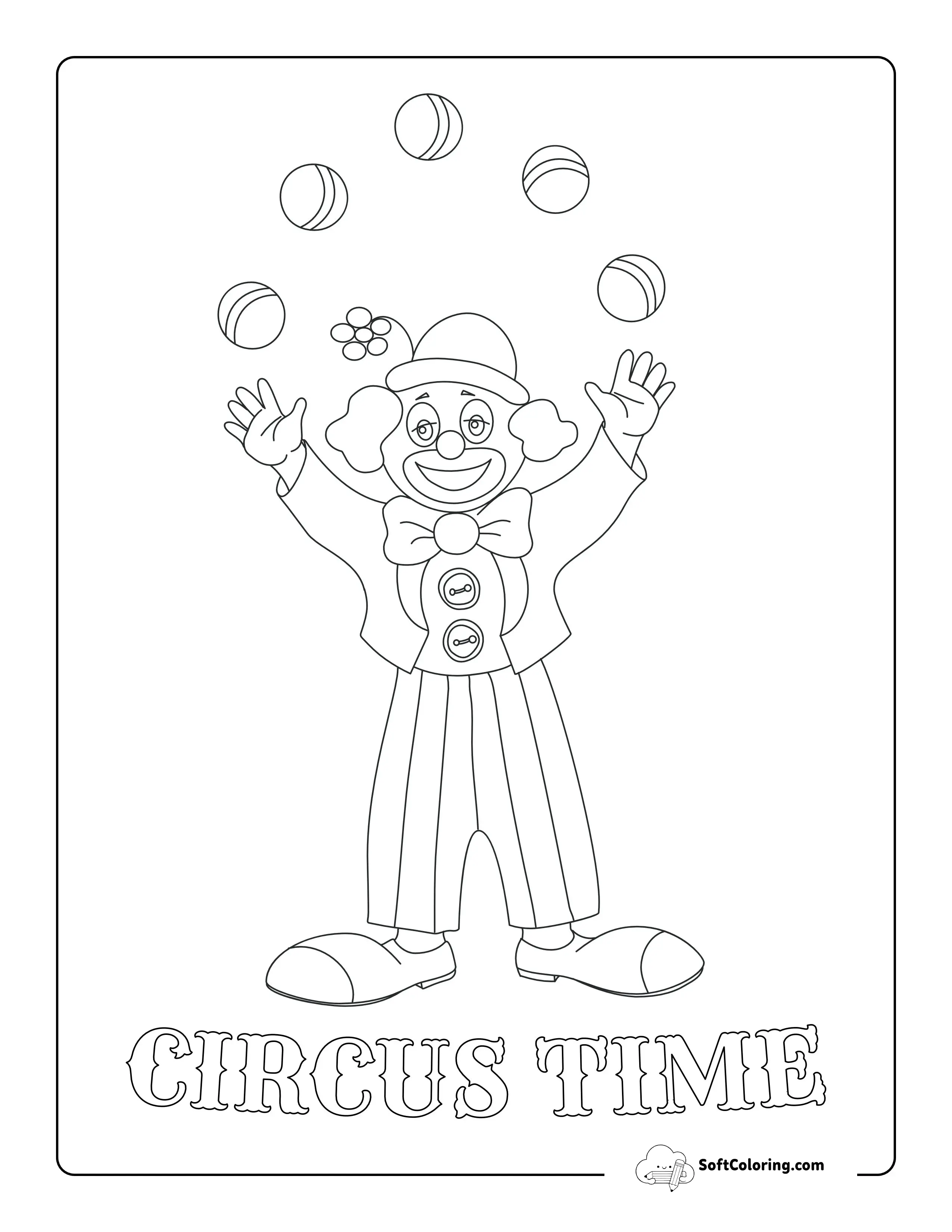 "Circus Time" Juggling Clown Coloring Sheet