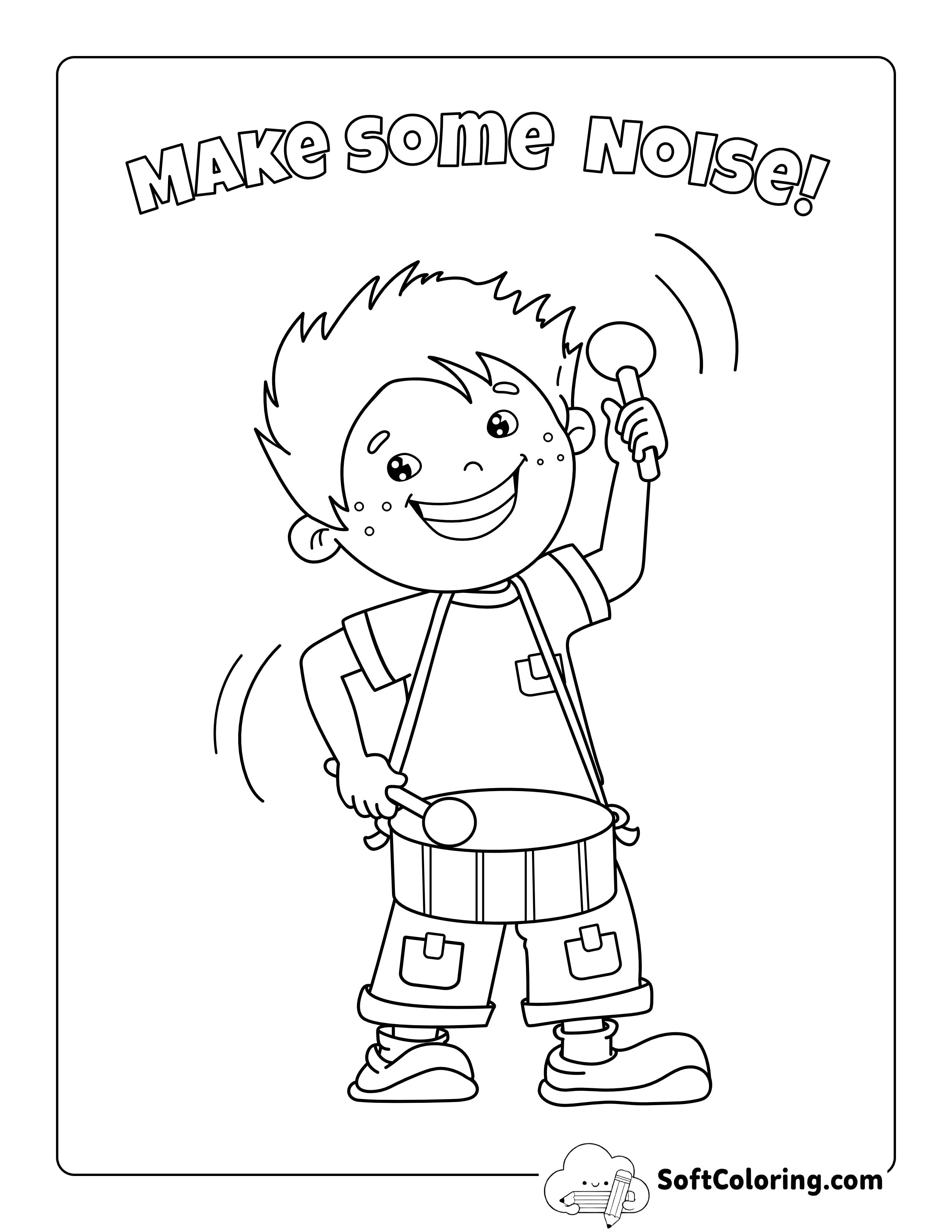 "Make Some Noise" Boy Drumming Coloring Page
