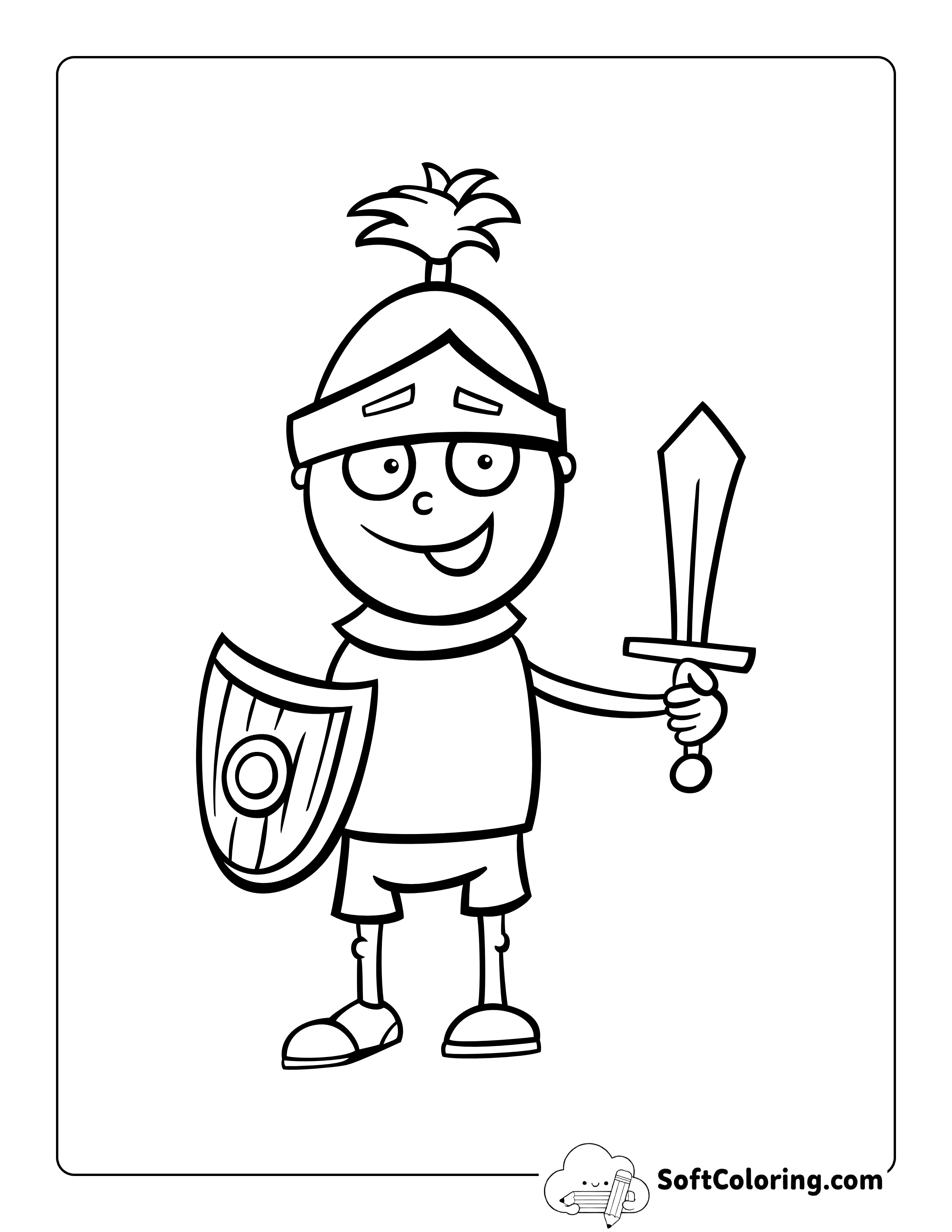 Knight with Sword Cartoon to Color