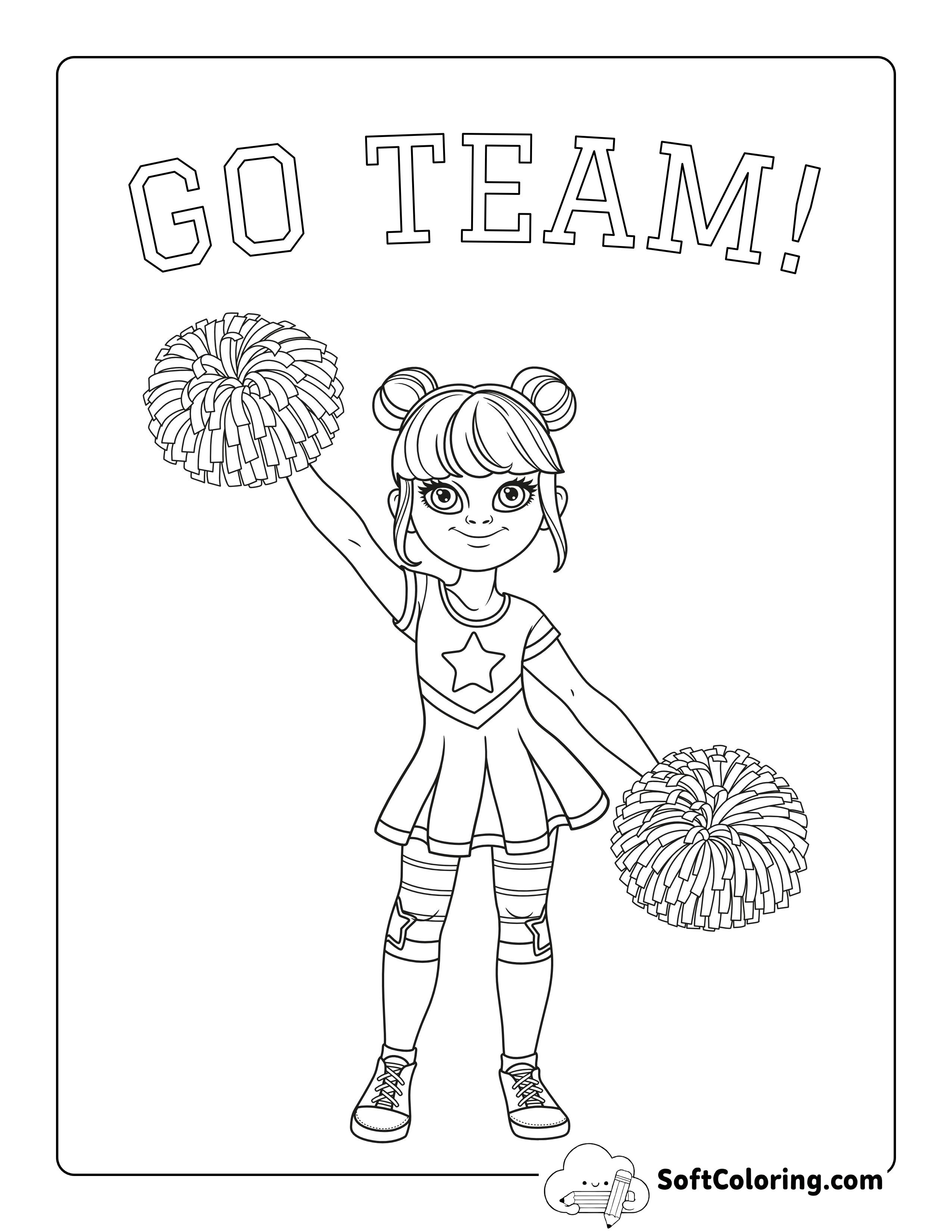 "Go Team" Cheerleader Sports Coloring Sheet