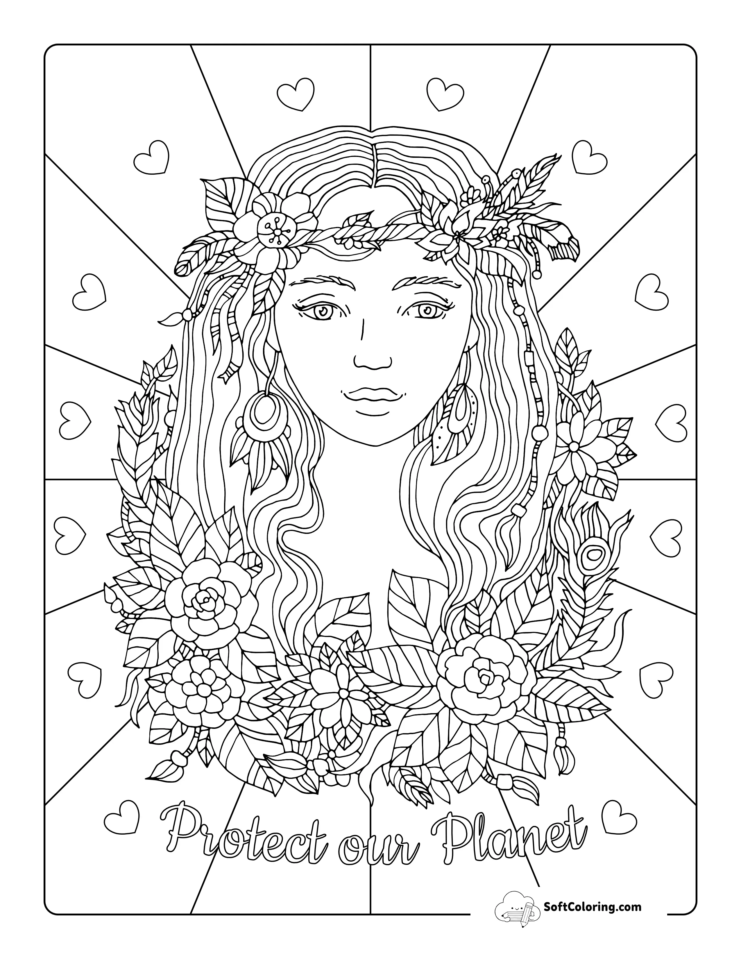 Beautiful Girl With Flowers Picture To Color