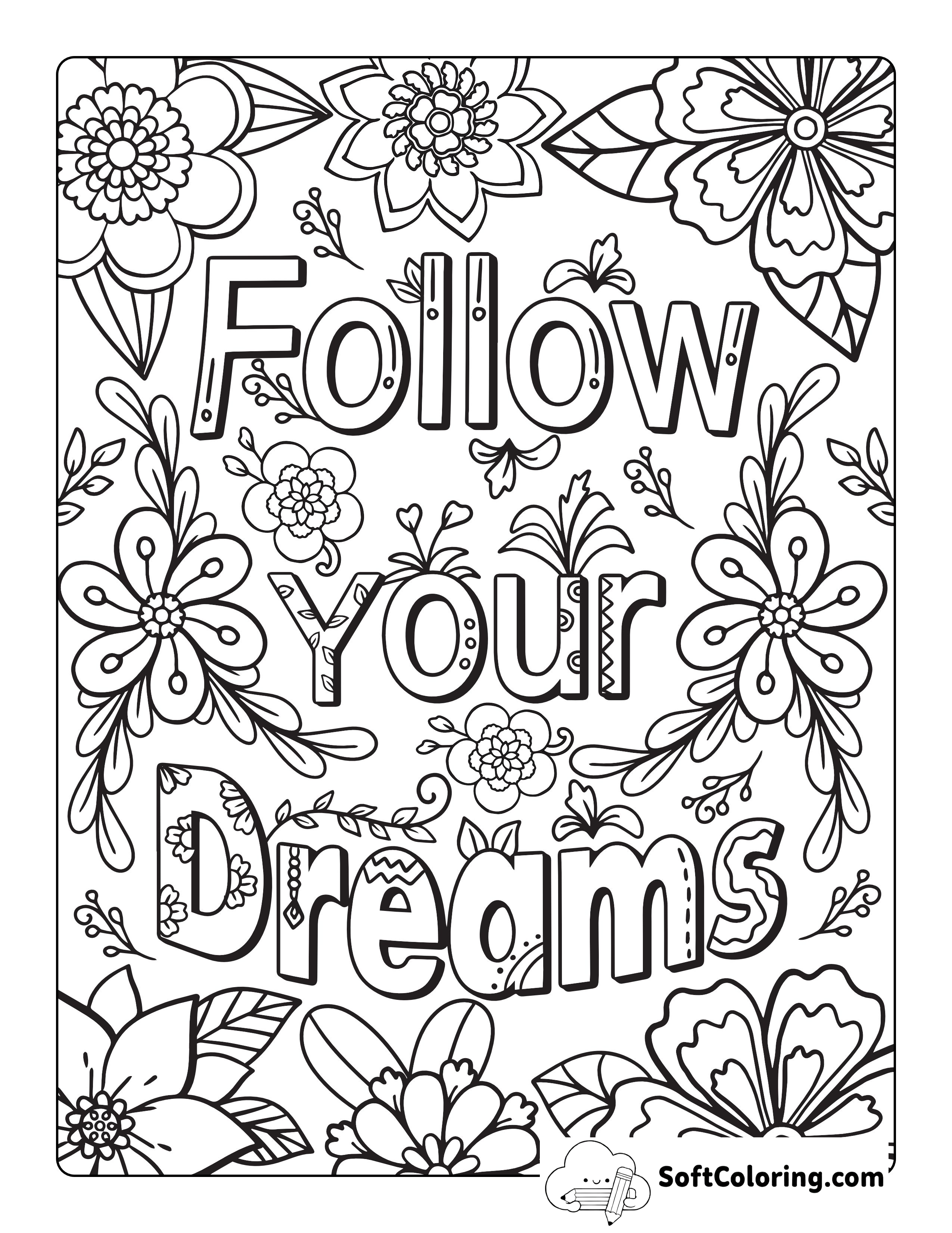 "Follow Your Dreams" Teens Coloring Page