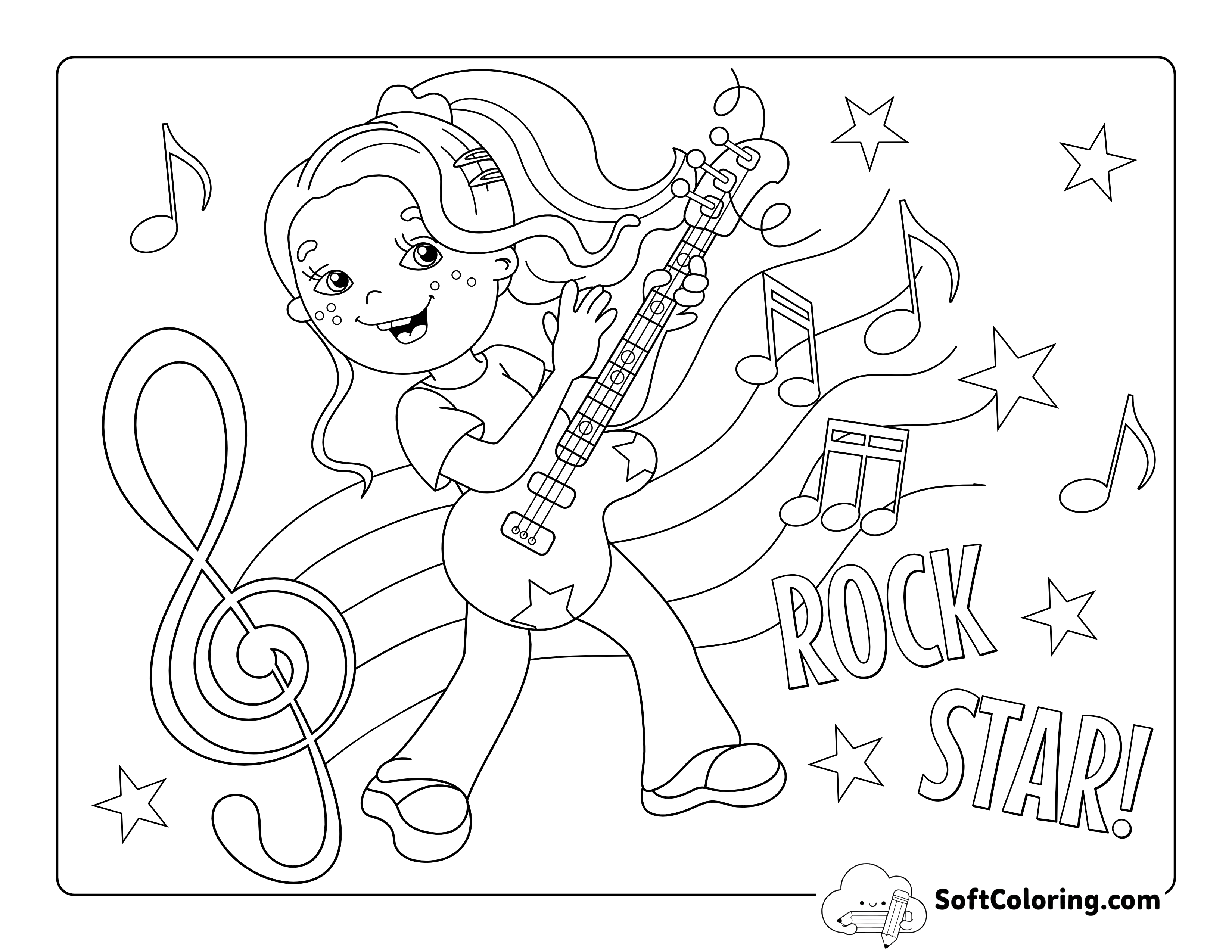 Rockstar Girl Coloring Page