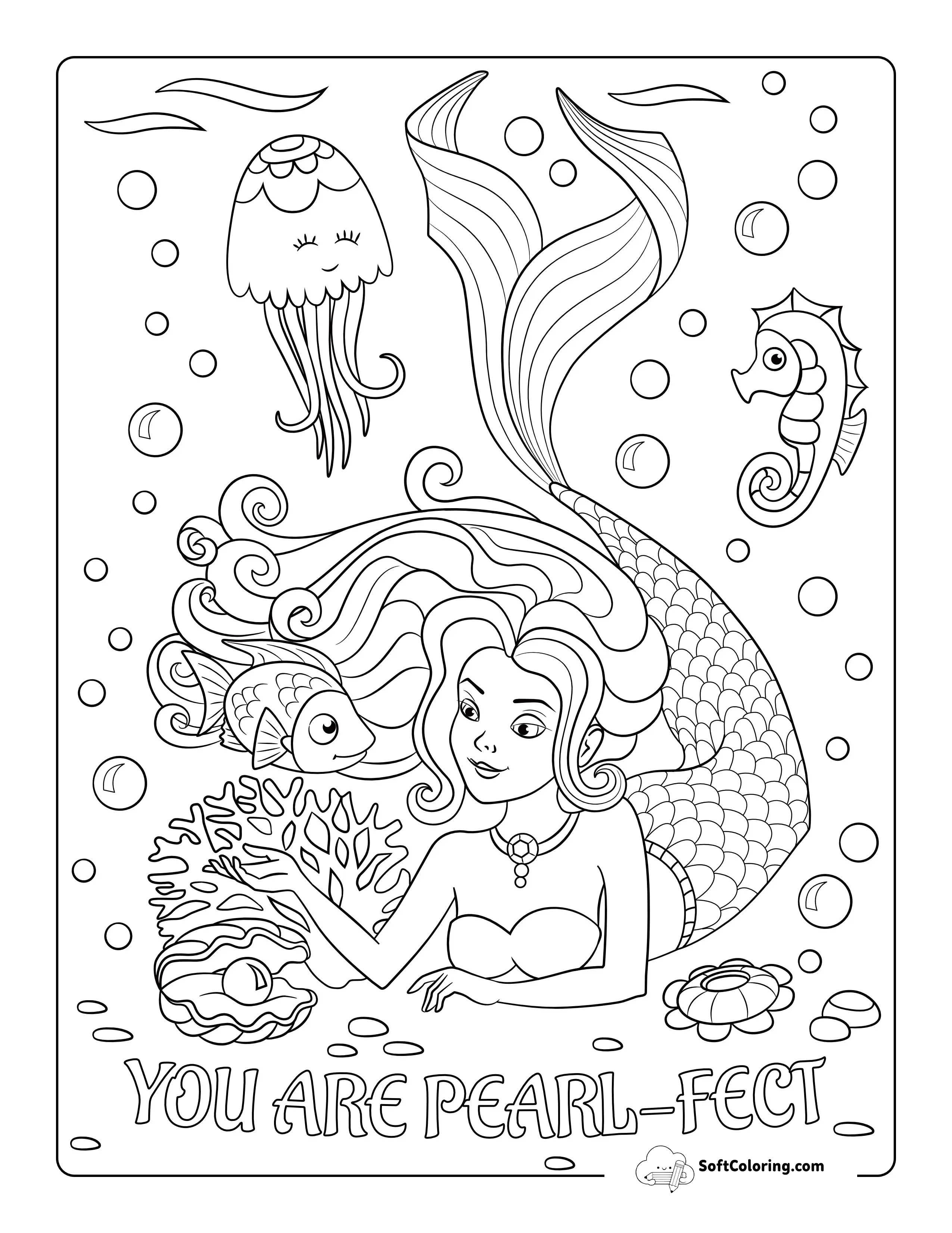 "You Are Pearl-Fect" Ariel-Inspired Mermaid Princess Coloring Page