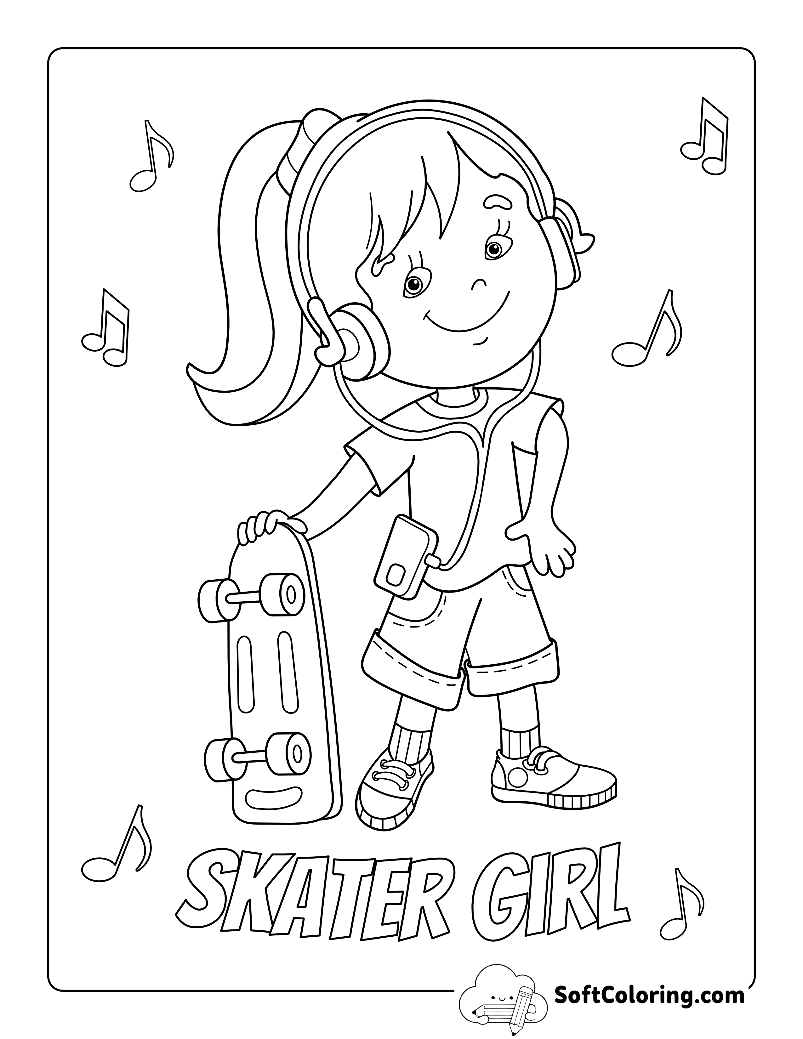 Simple Skater Girl Printable Sports Coloring Sheet