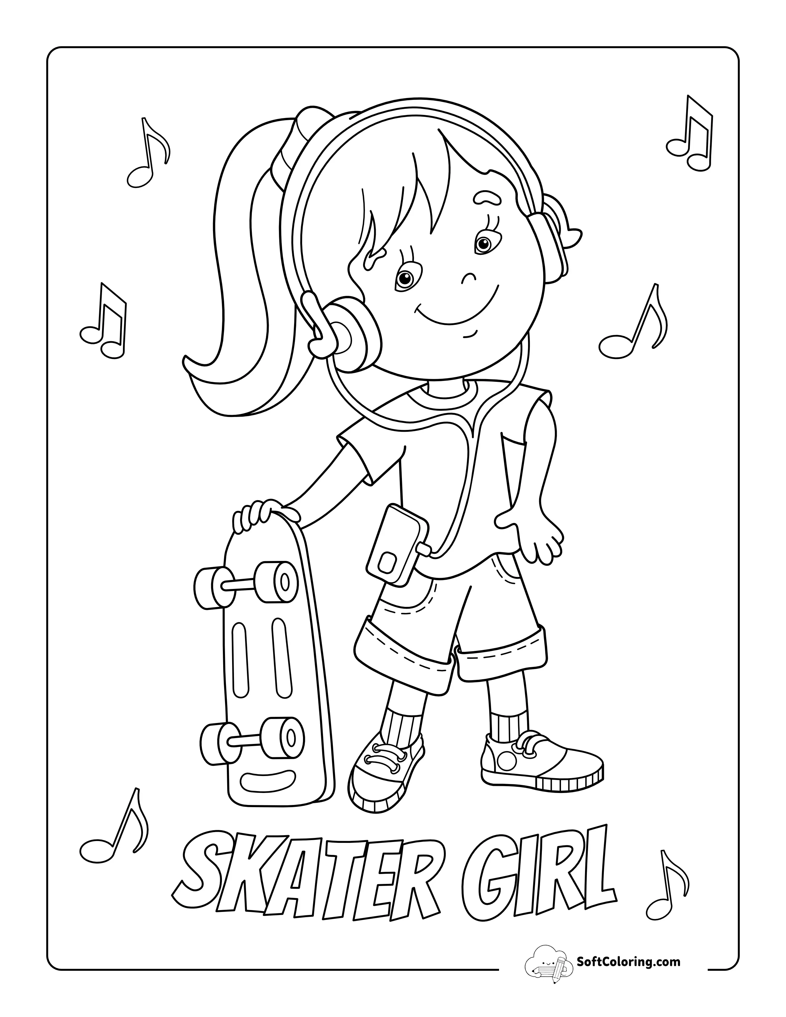 Skater Girl Printable Coloring Sheet