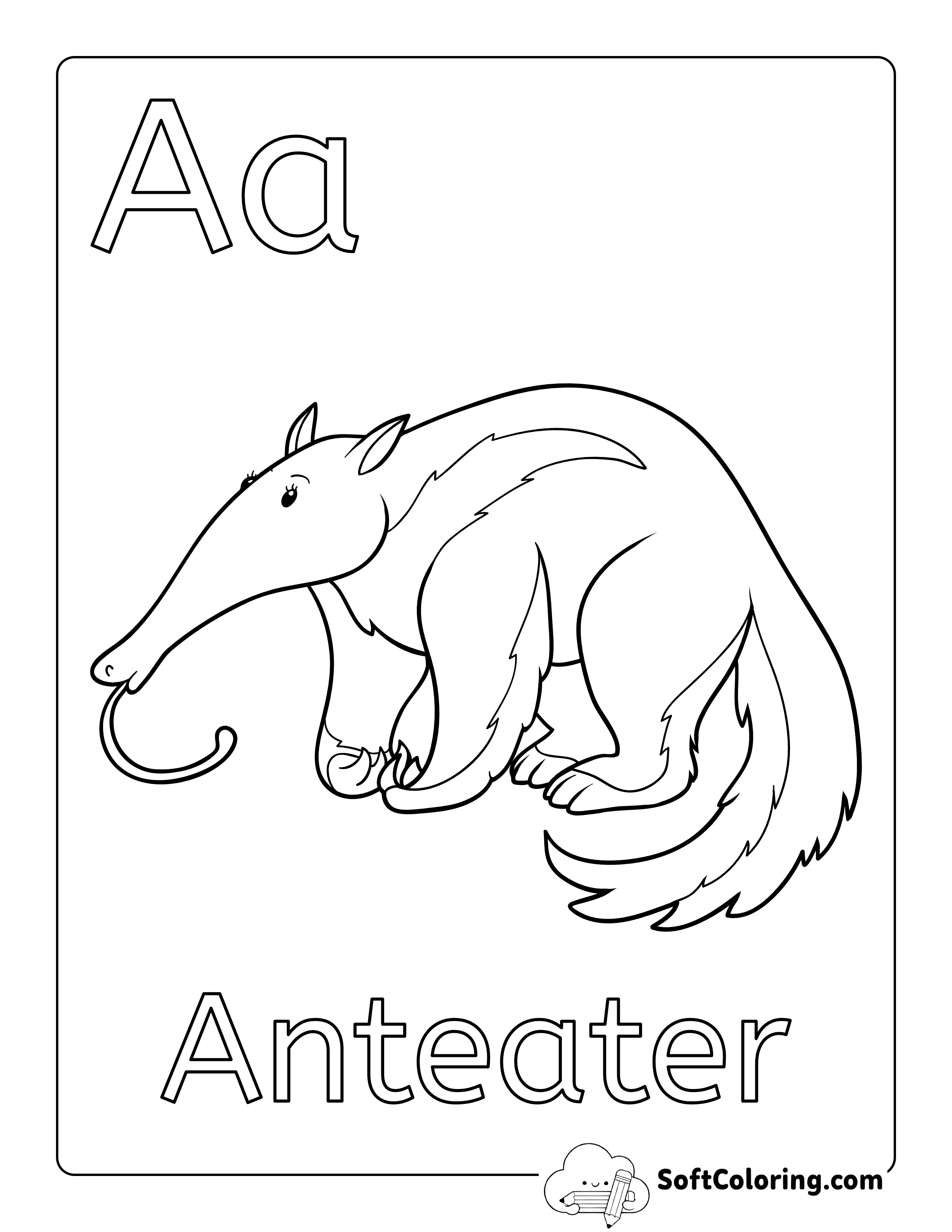 "A is for Anteater" Coloring Page for Kids