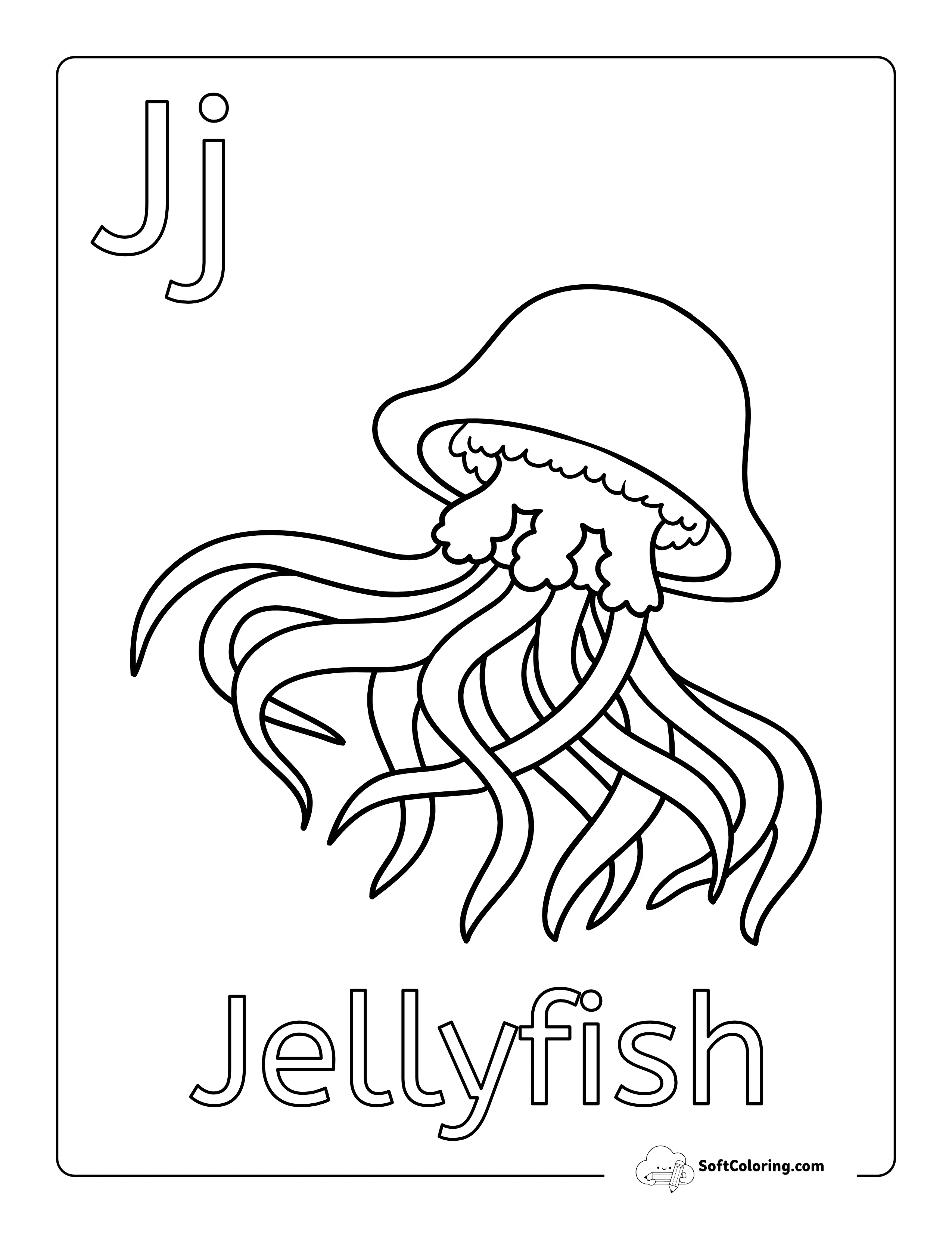 "J Is For Jellyfish" Coloring Page For Kids