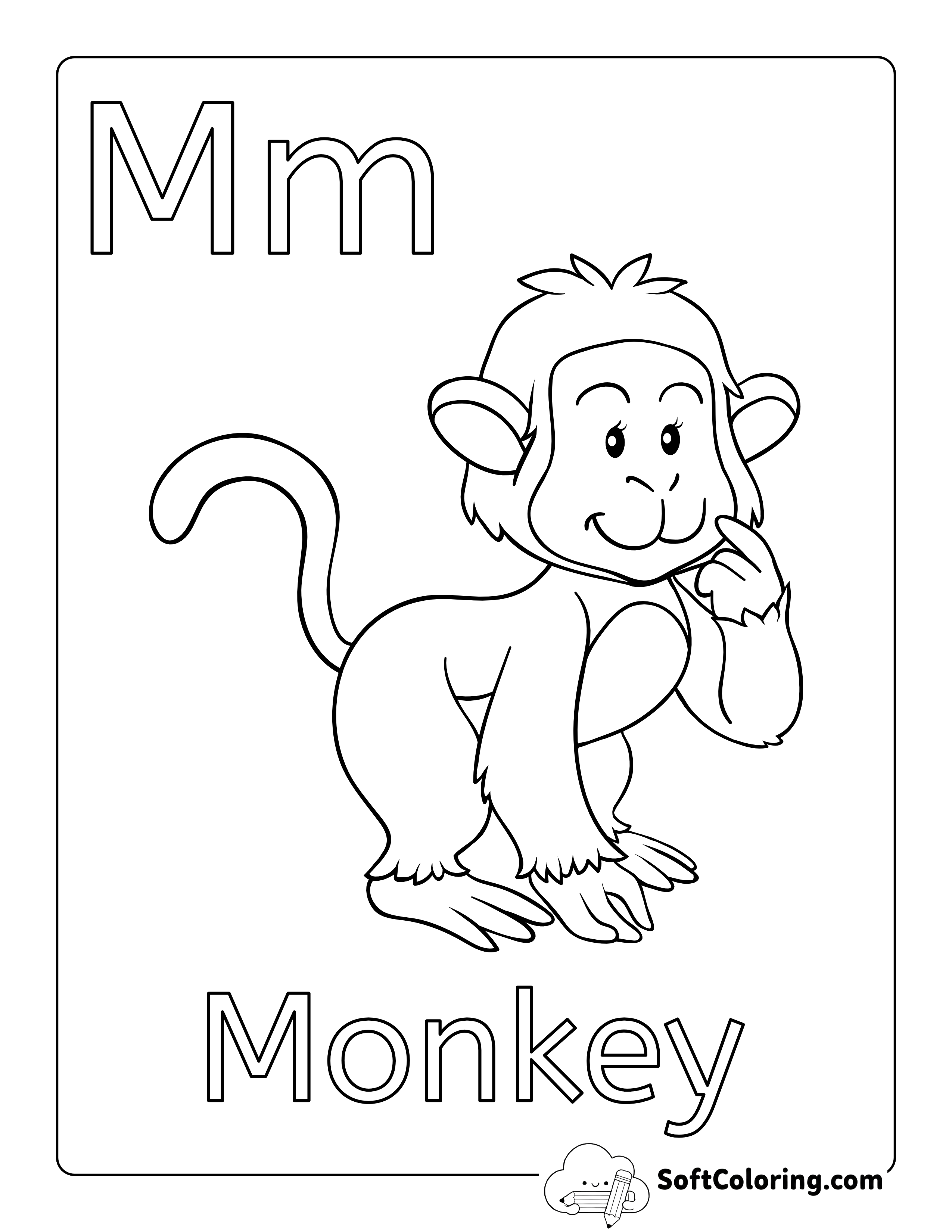 "M is for Monkey" Coloring Sheet for Kindergartners