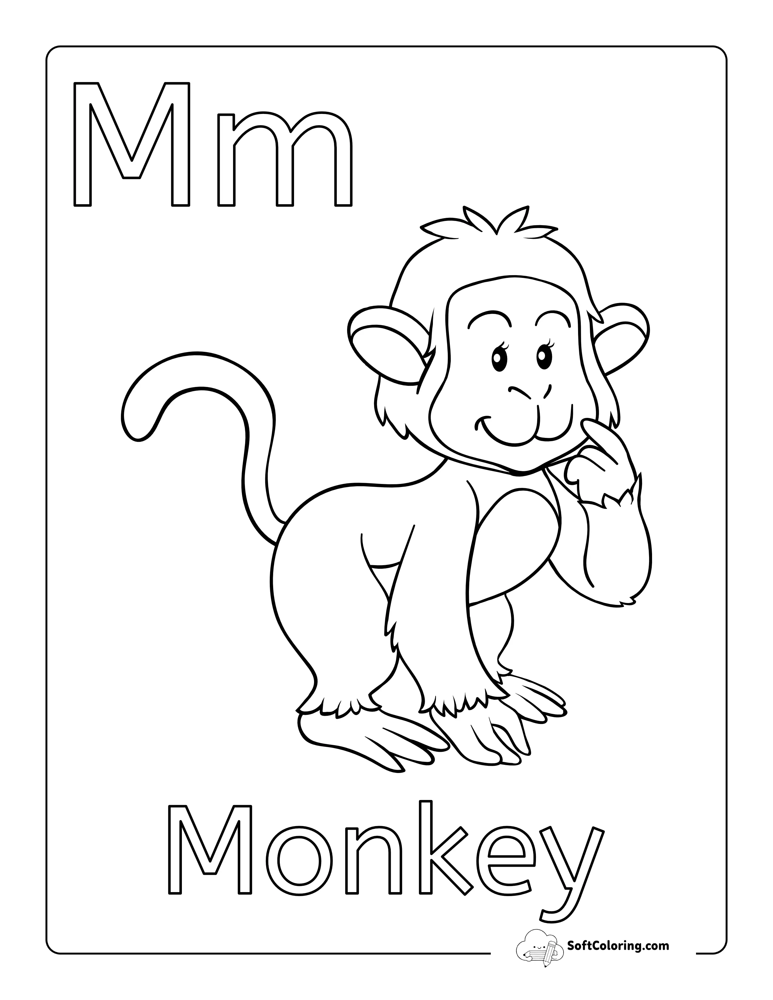 Monkey Coloring Sheet For Kindergartners