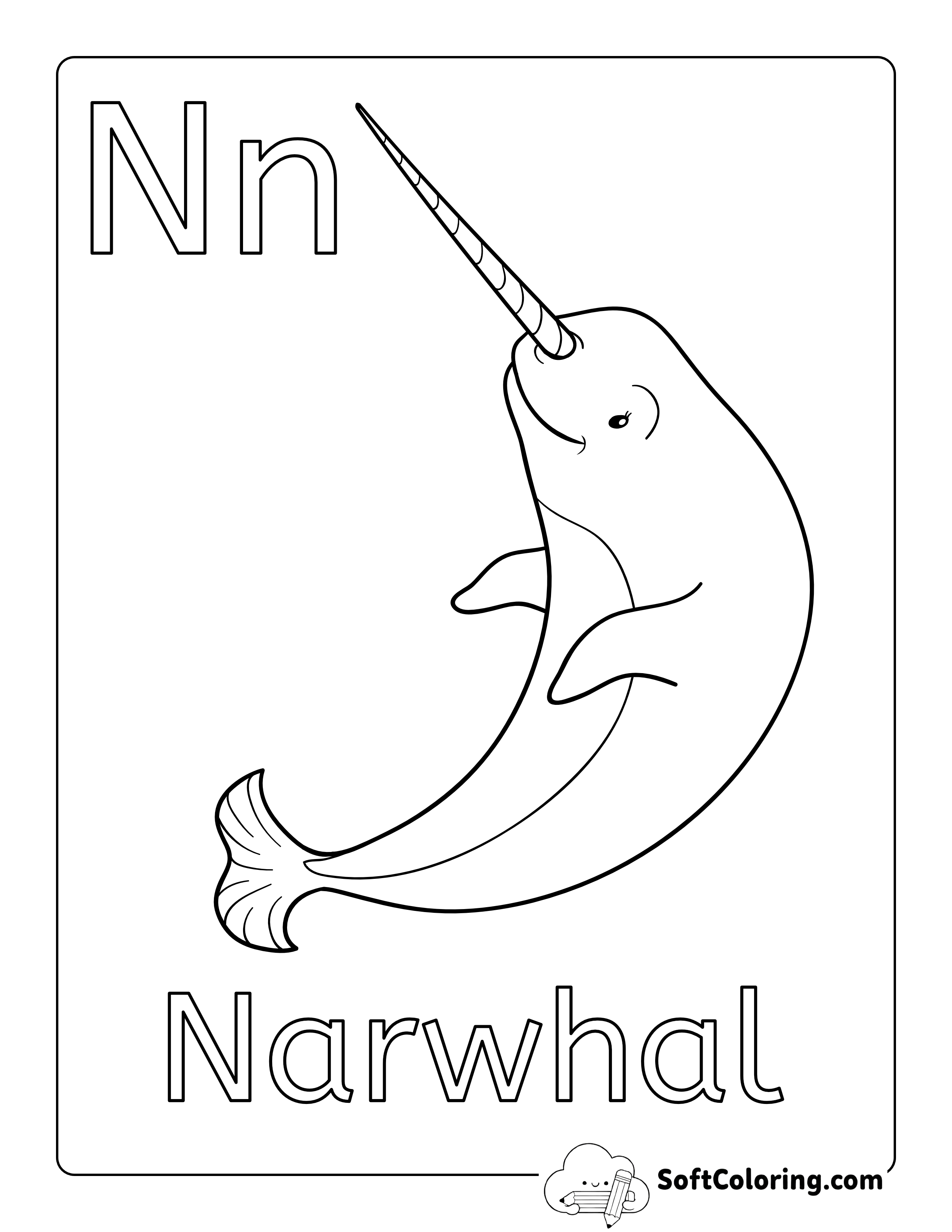 Narwhal - Sea Animal Coloring Page