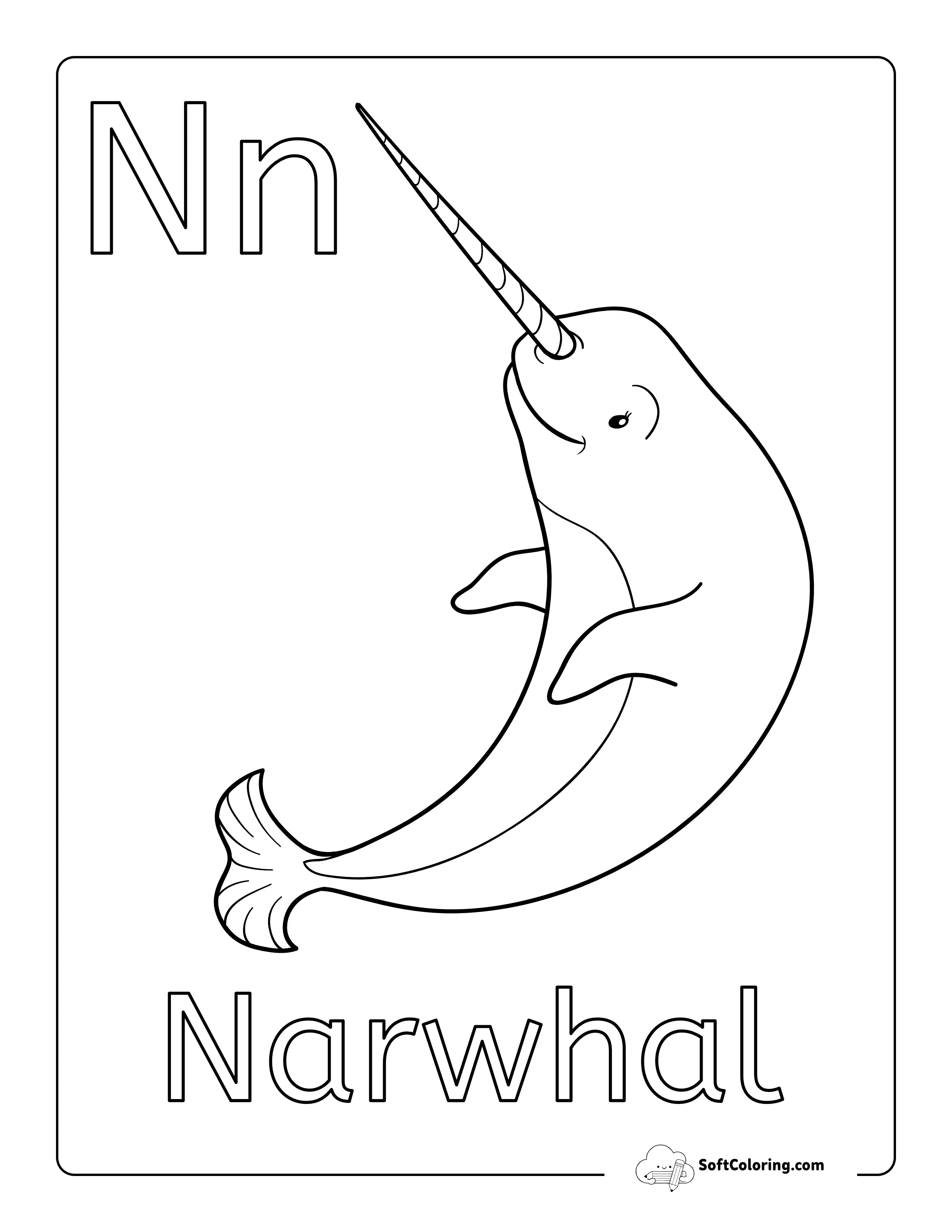 Narwhal Alphabet Coloring Sheet For Kids