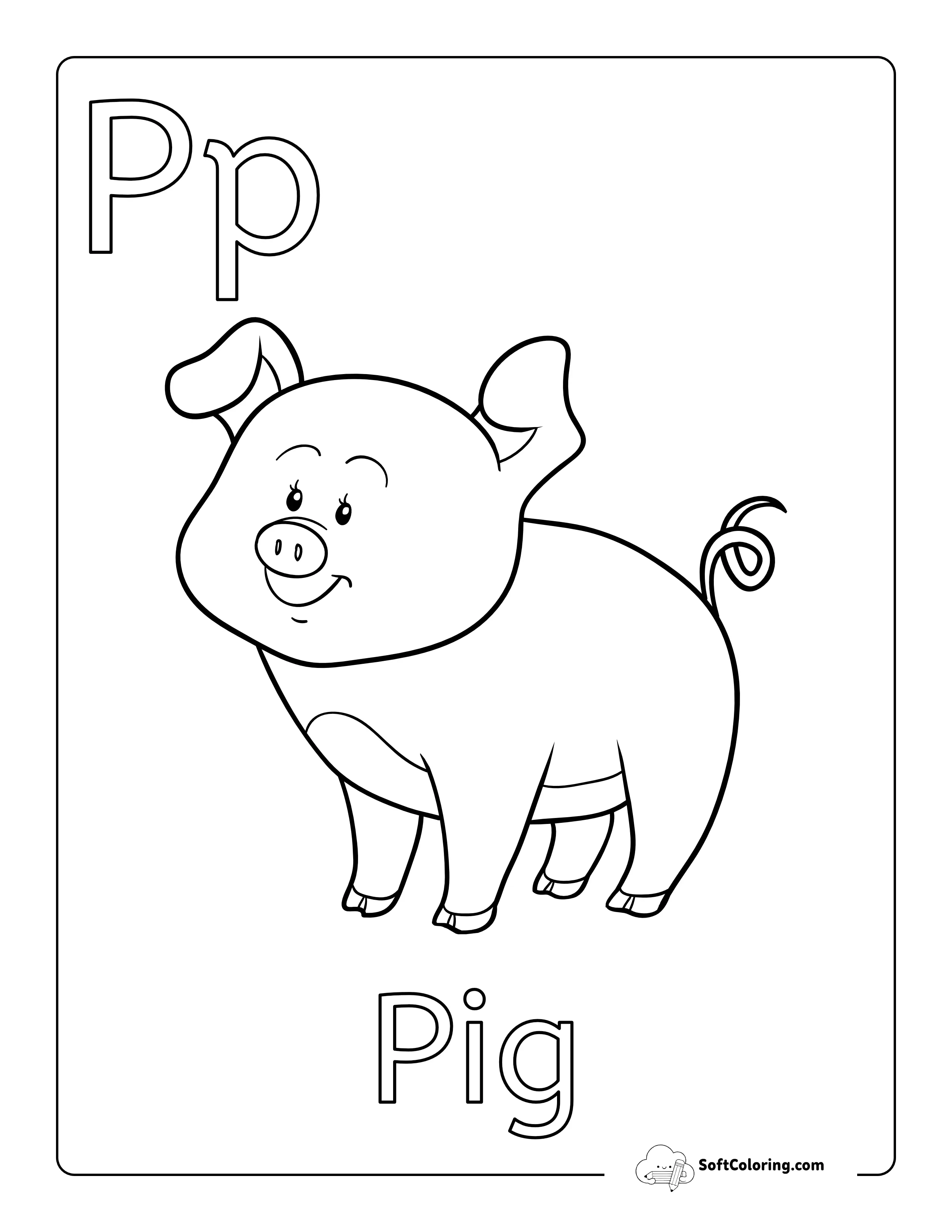 "P Is For Pig" Coloring Sheet For Preschoolers
