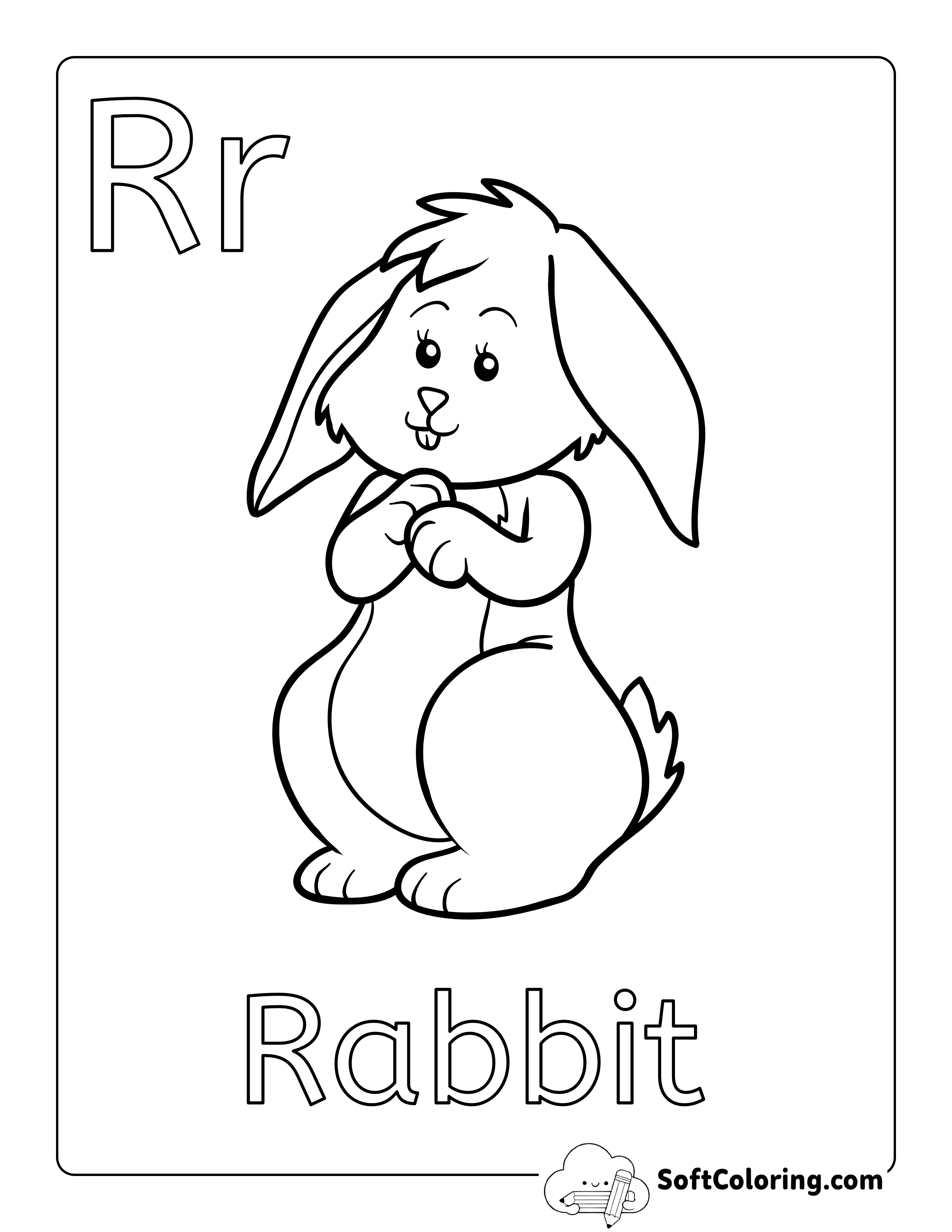 "R is for Rabbit" Preschooler Coloring Page