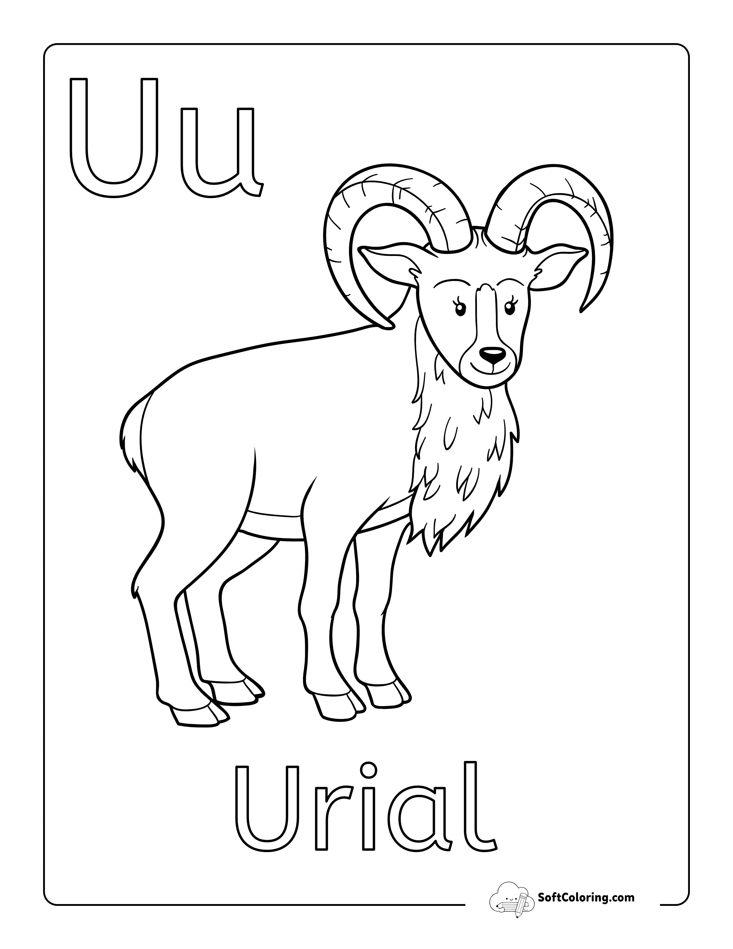 "U Is For Urial" Letter Coloring Sheet For Kids
