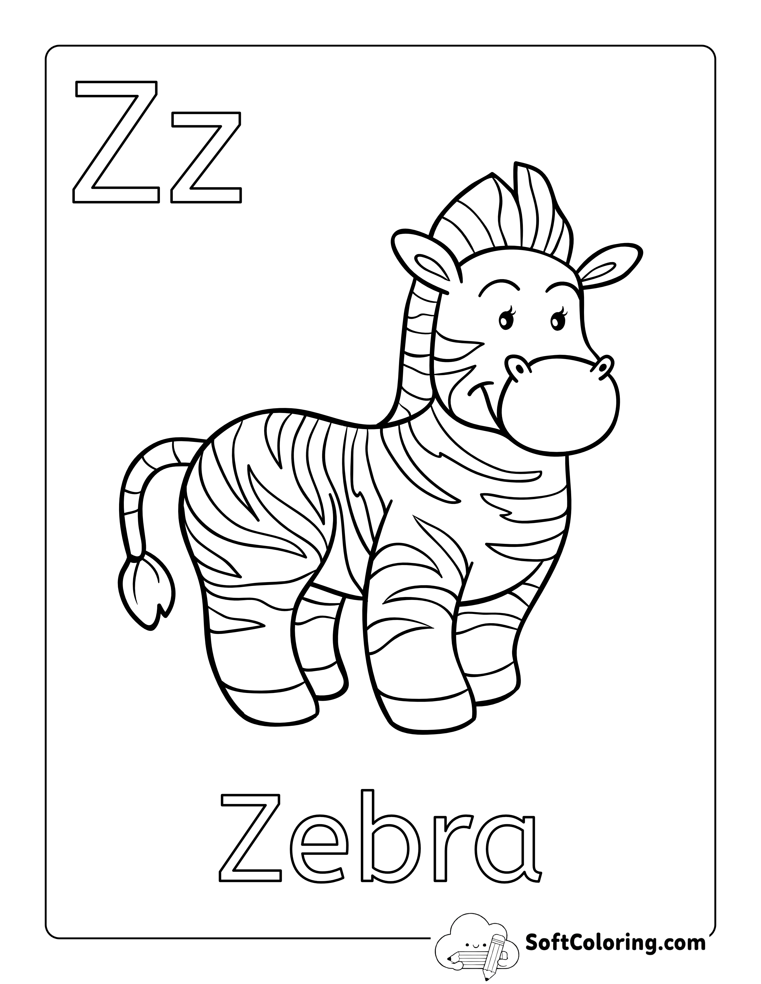 "Z is for Zebra" Alphabet Coloring Page for Kids
