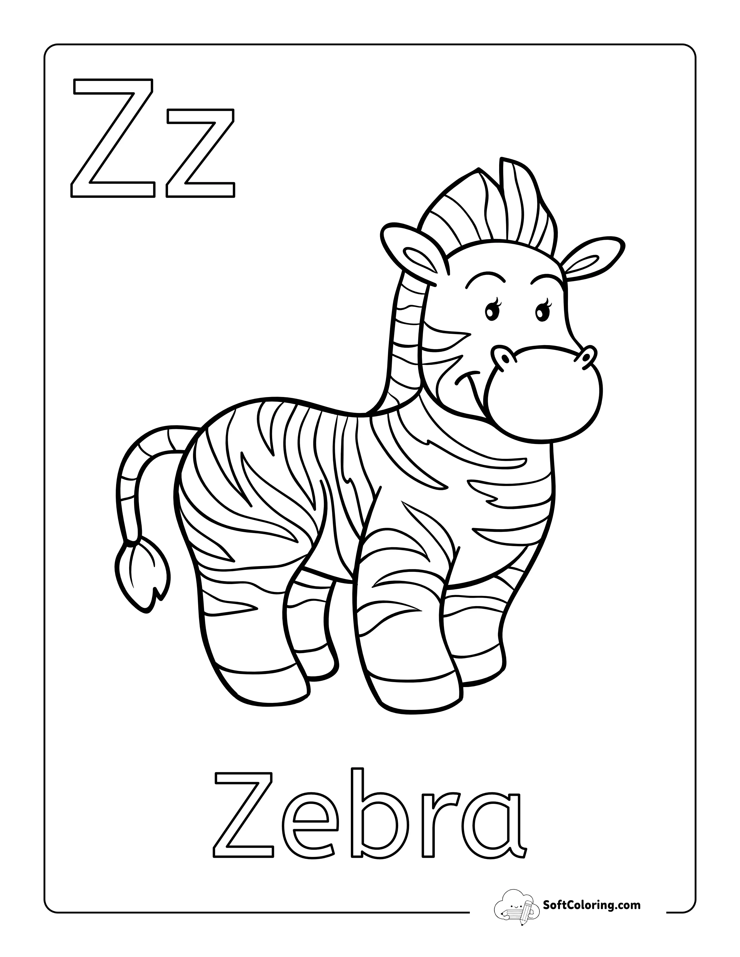 "Z Is For Zebra" Abc Coloring Page For Kids