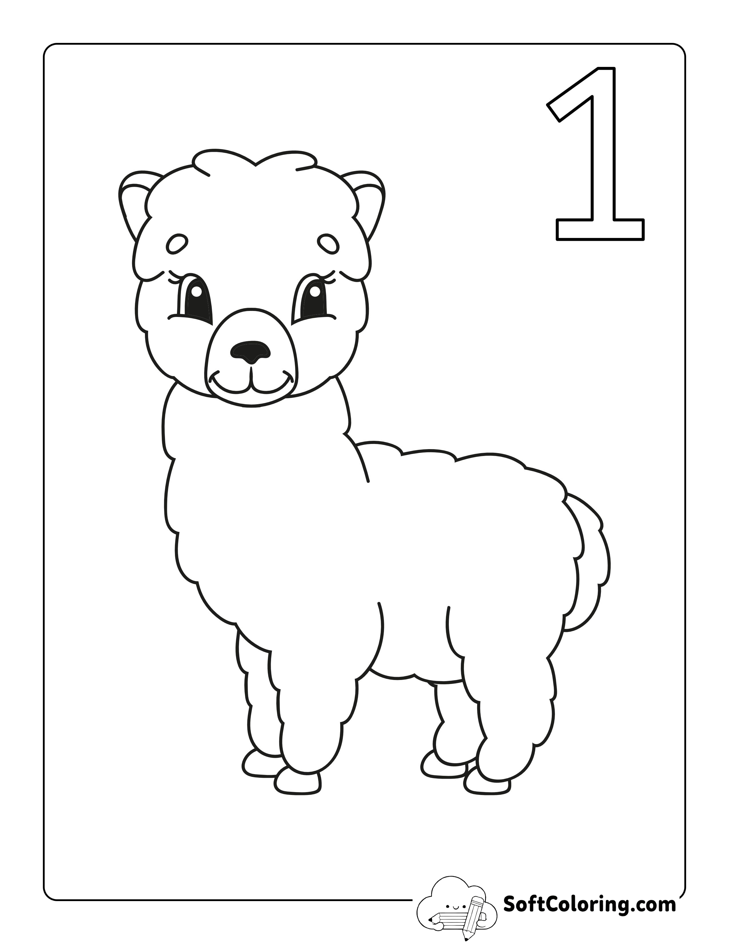 "One Llama" Numbers Coloring Sheet for Toddlers