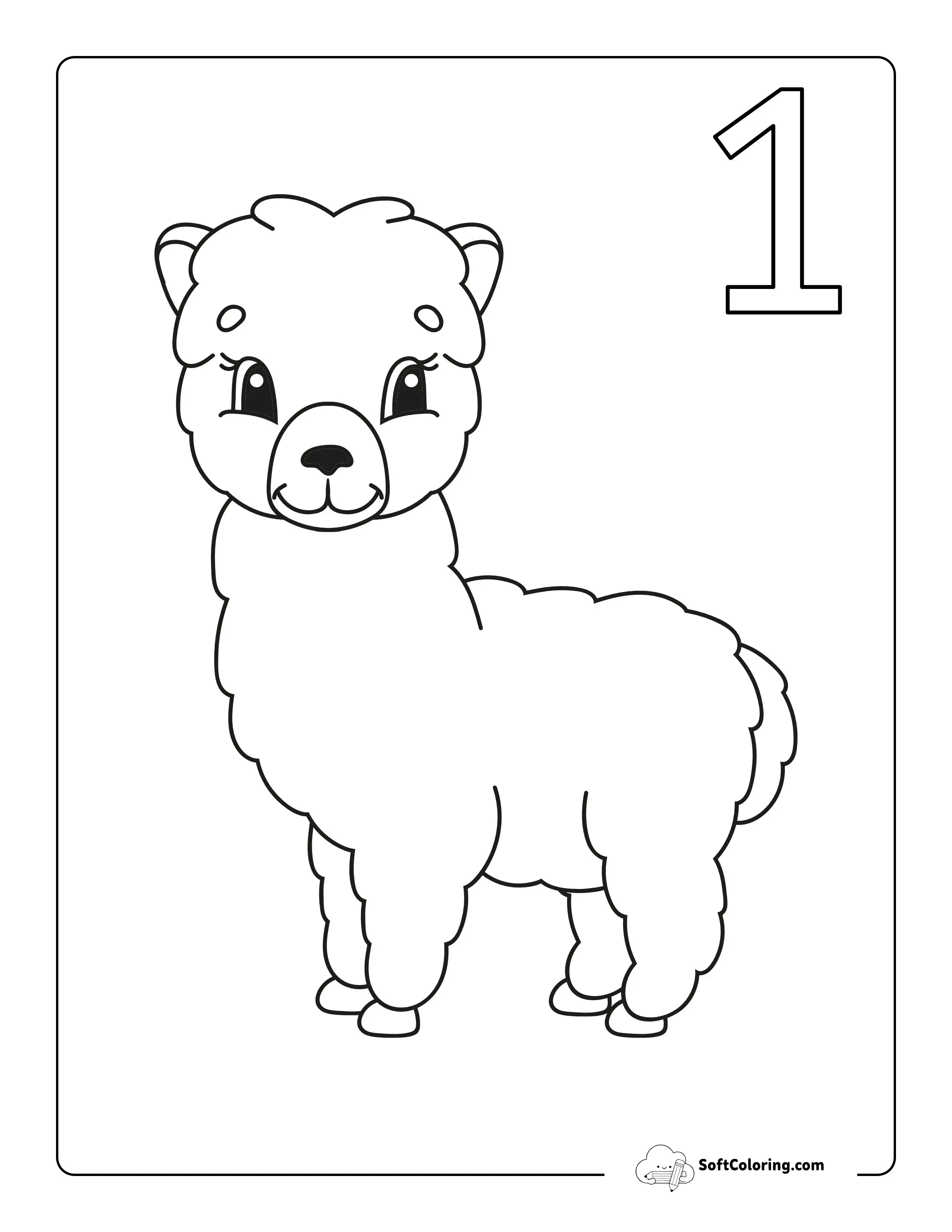 "One Llama" Numbers Coloring Sheet For Kindergartners