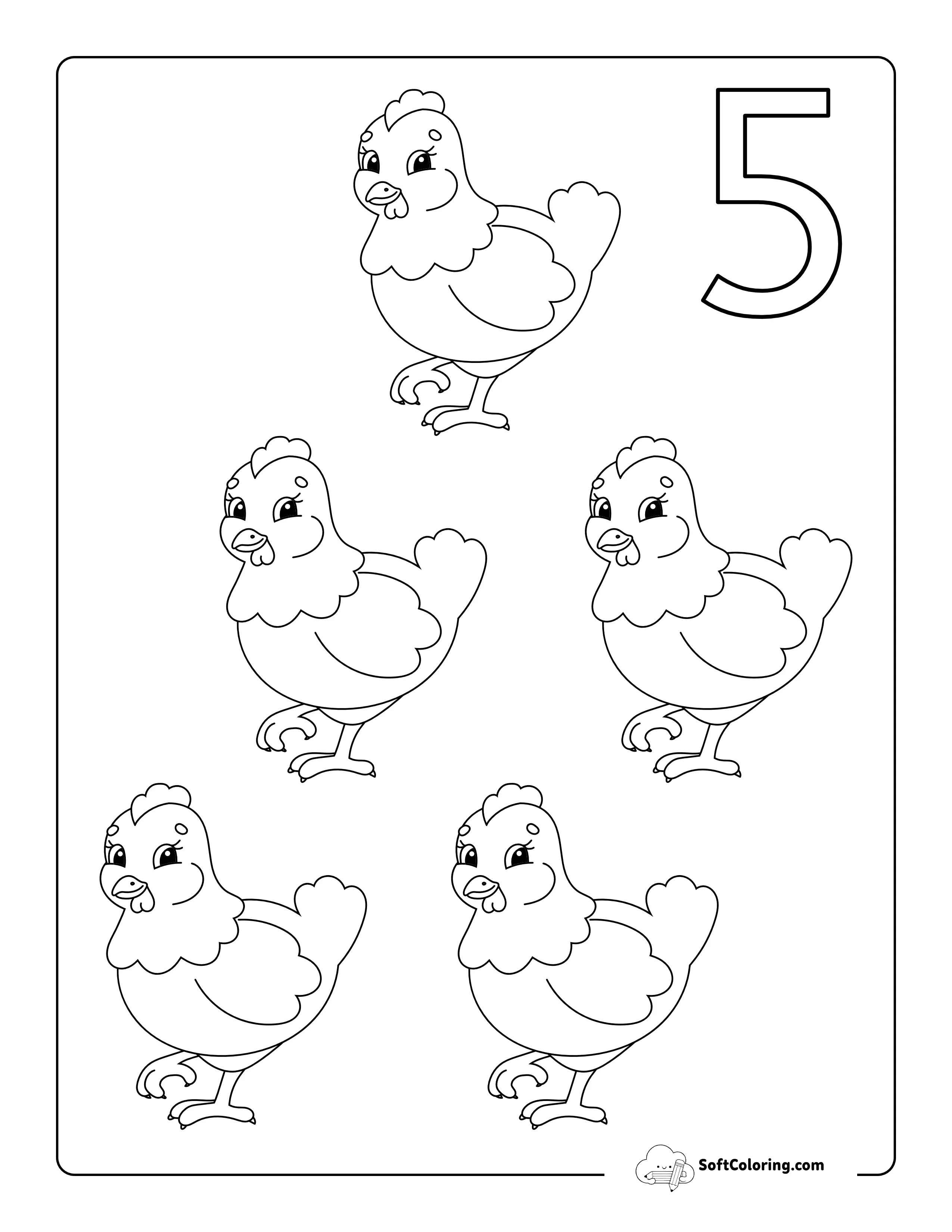 "Five Chickens" Coloring Sheet For Kindergartners