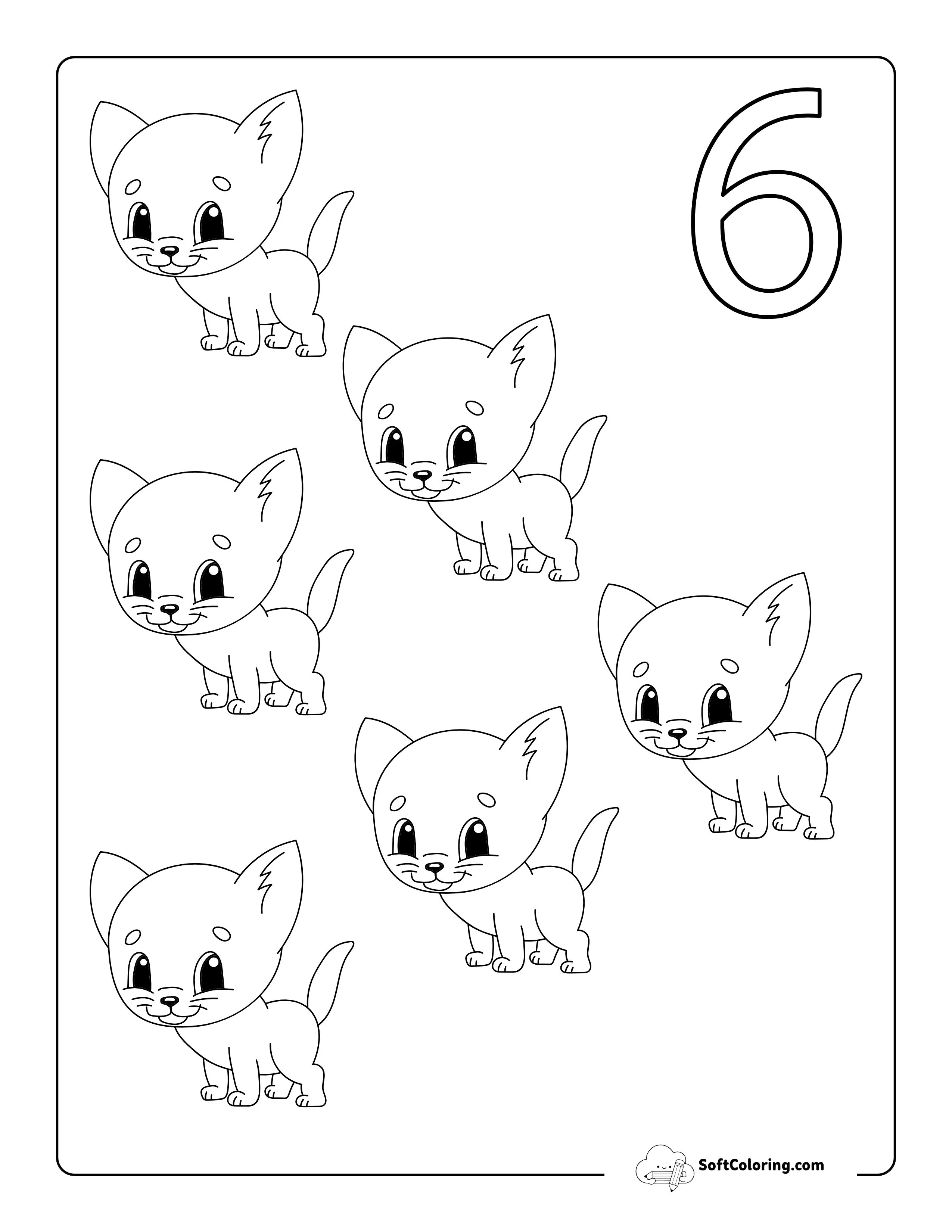 "Six Cats" Numbers Printable To Color