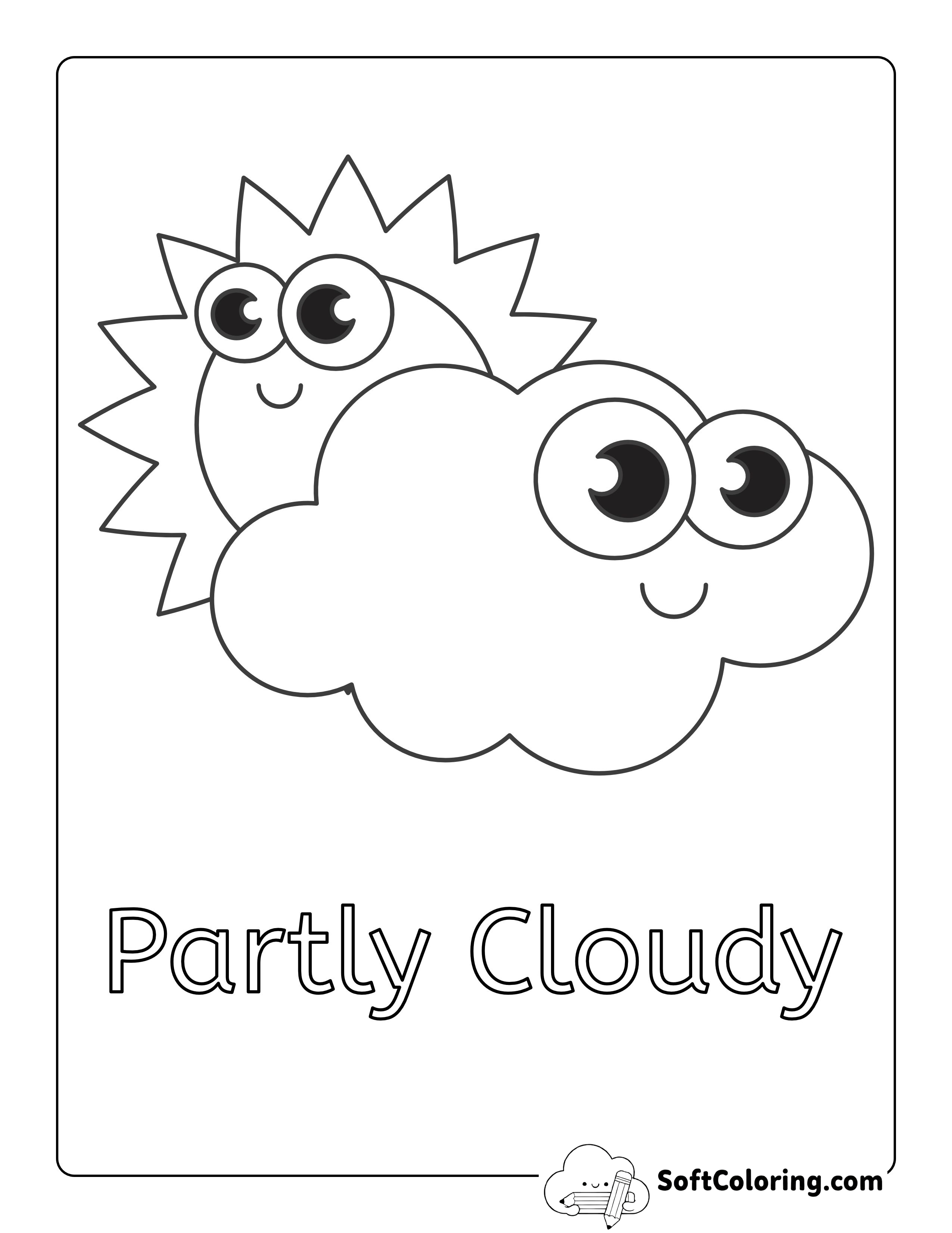 "Cloudy" Weather Coloring Page for Preschoolers