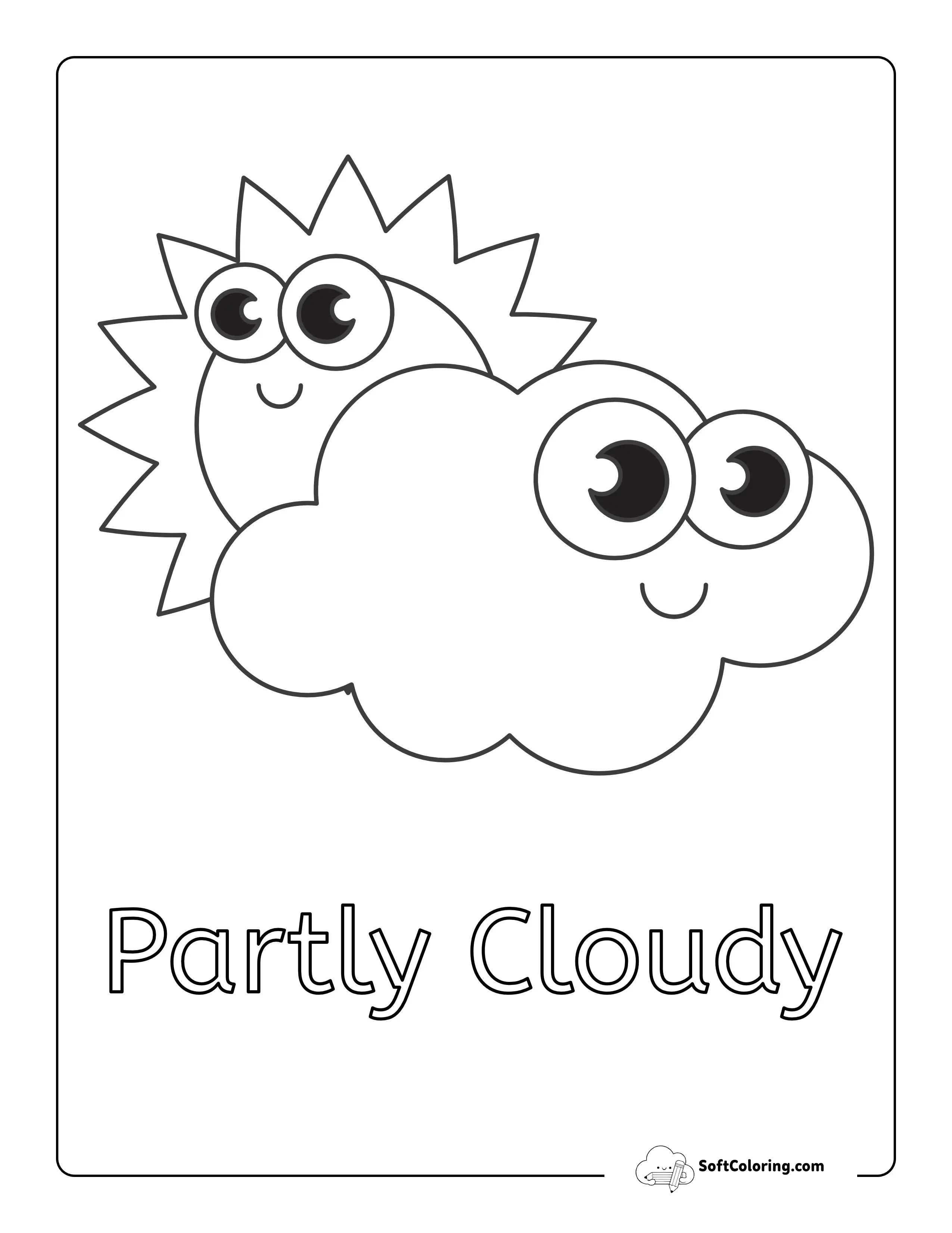 "Cloudy" Weather Coloring Page For Preschoolers