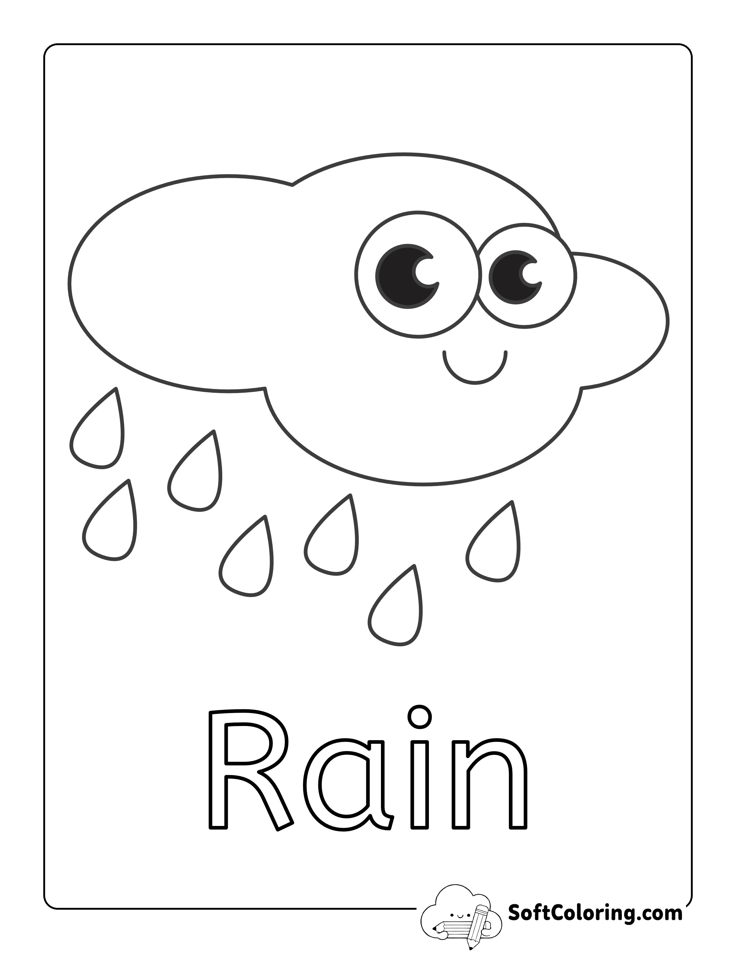 Rain Coloring Page for Toddlers
