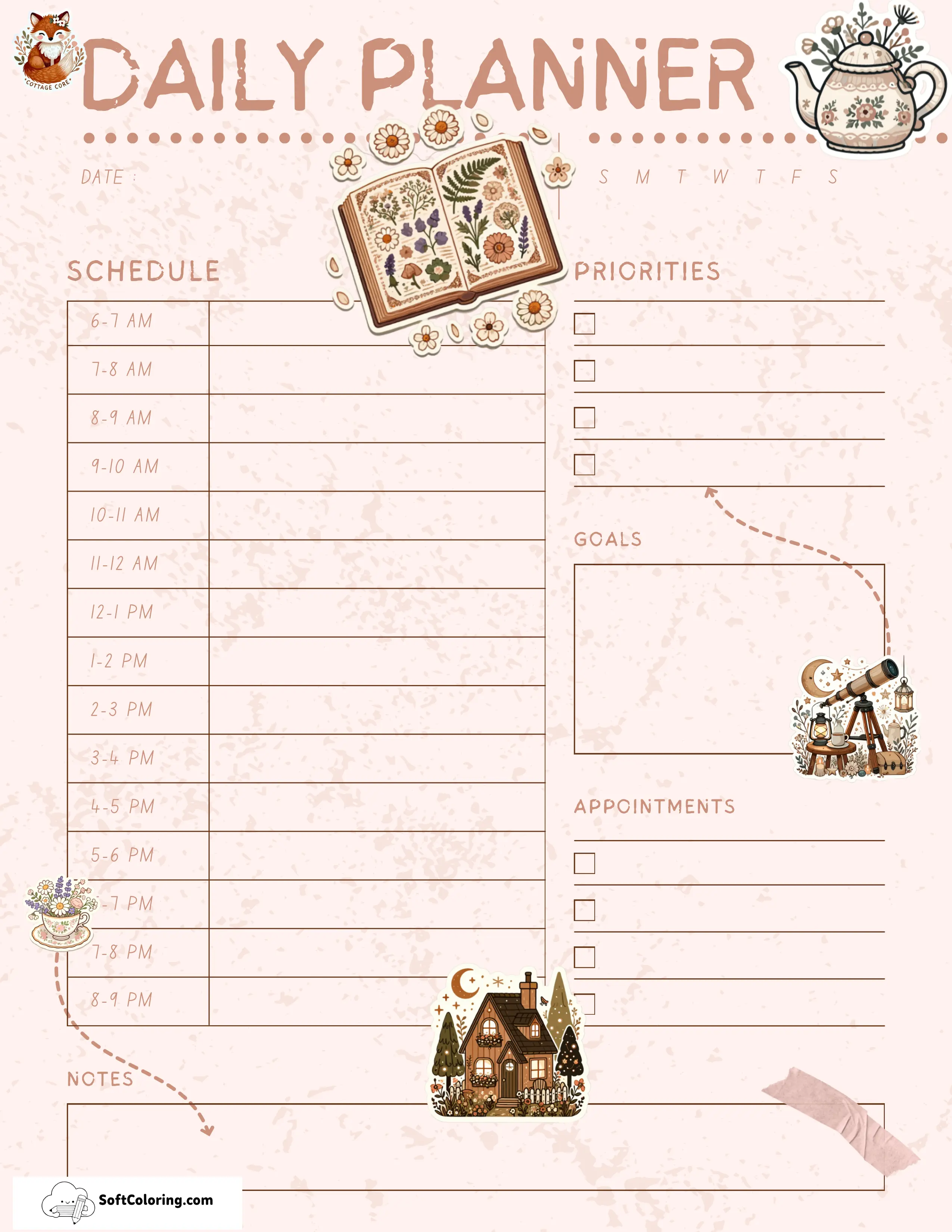 Printable Cottagecore Aesthetic Daily Schedule Template