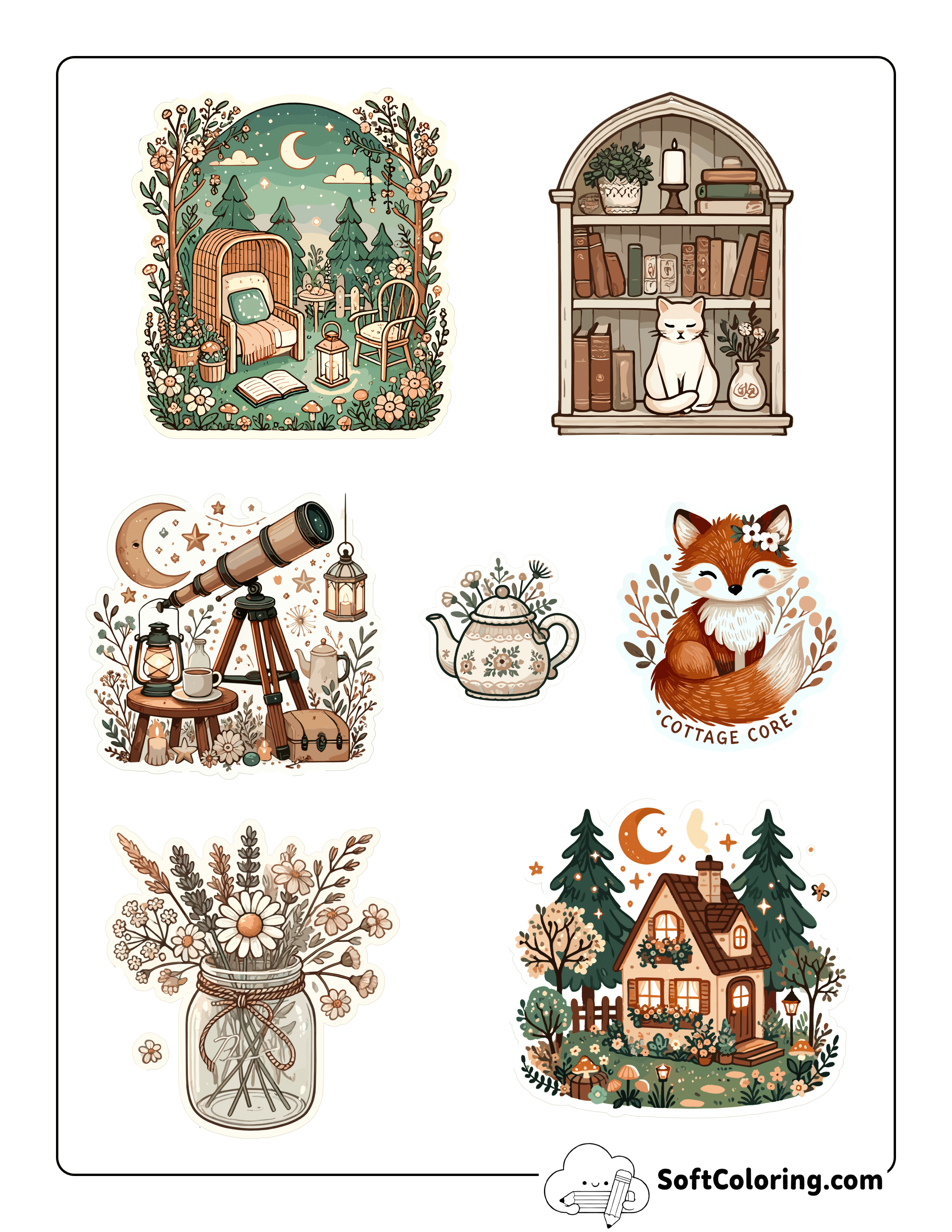 Day Theme Cottagecore Aesthetic Sticker Sheet Printable