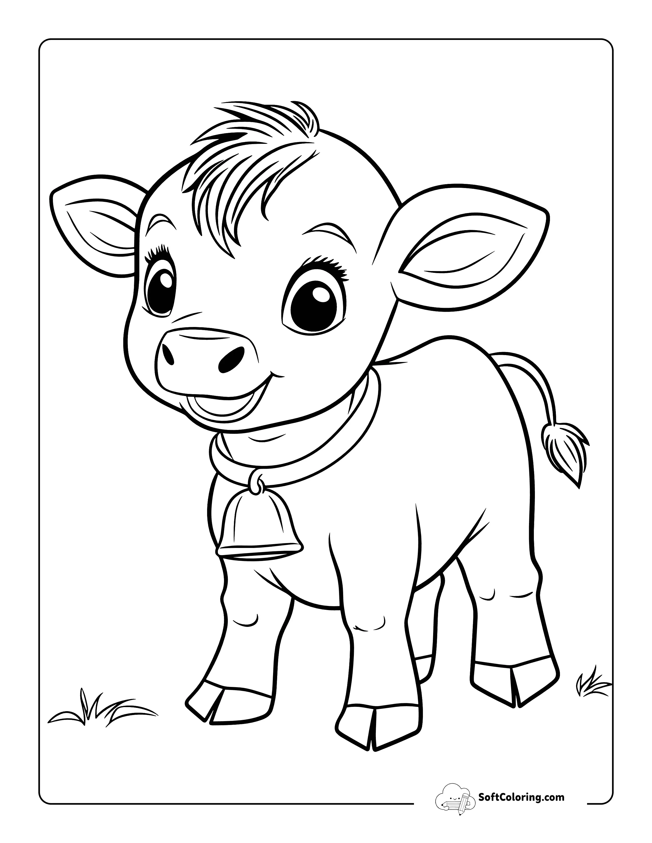 Cute Cow With Bell Coloring Page For Kids