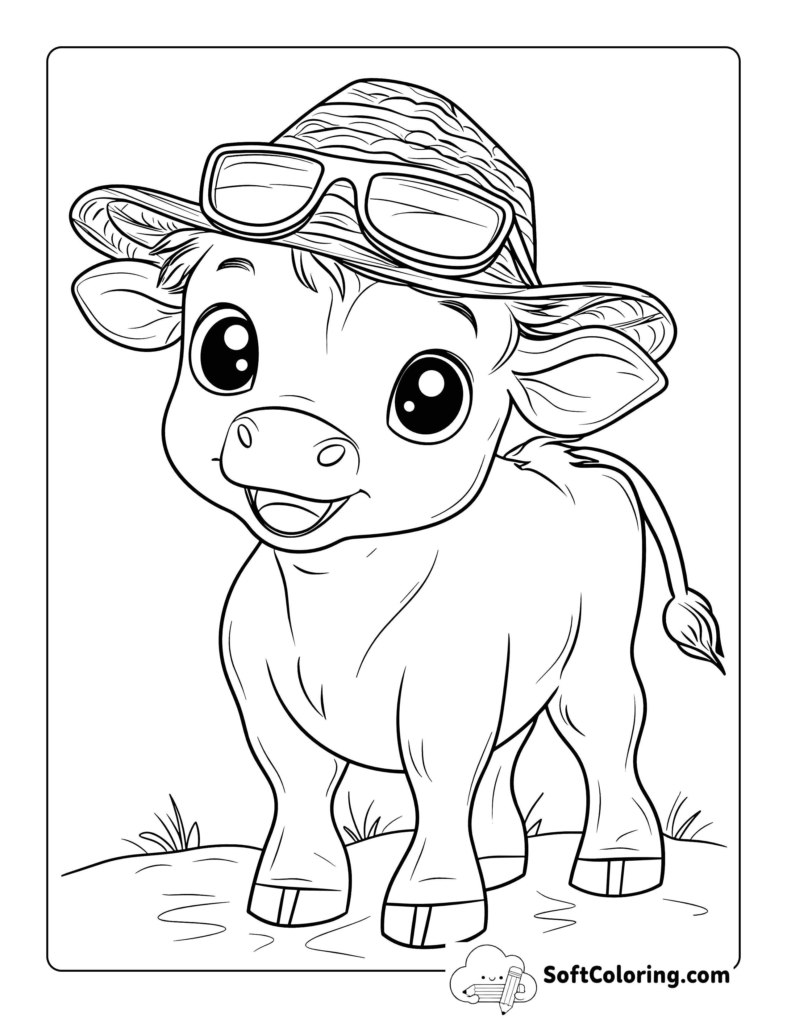 Cute Cow in a Hat Coloring Page Printable