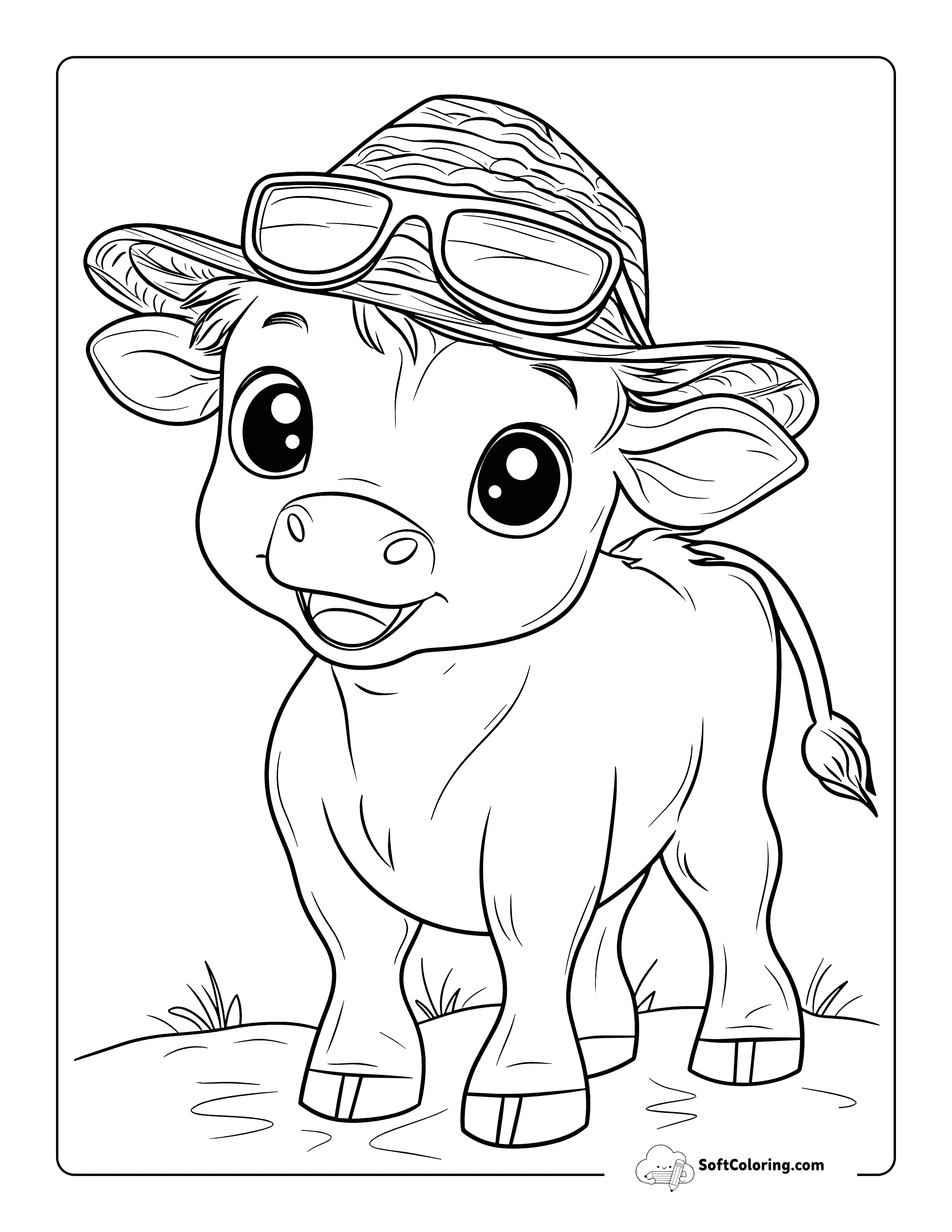 Cute Cow In A Hat Coloring Page Printable