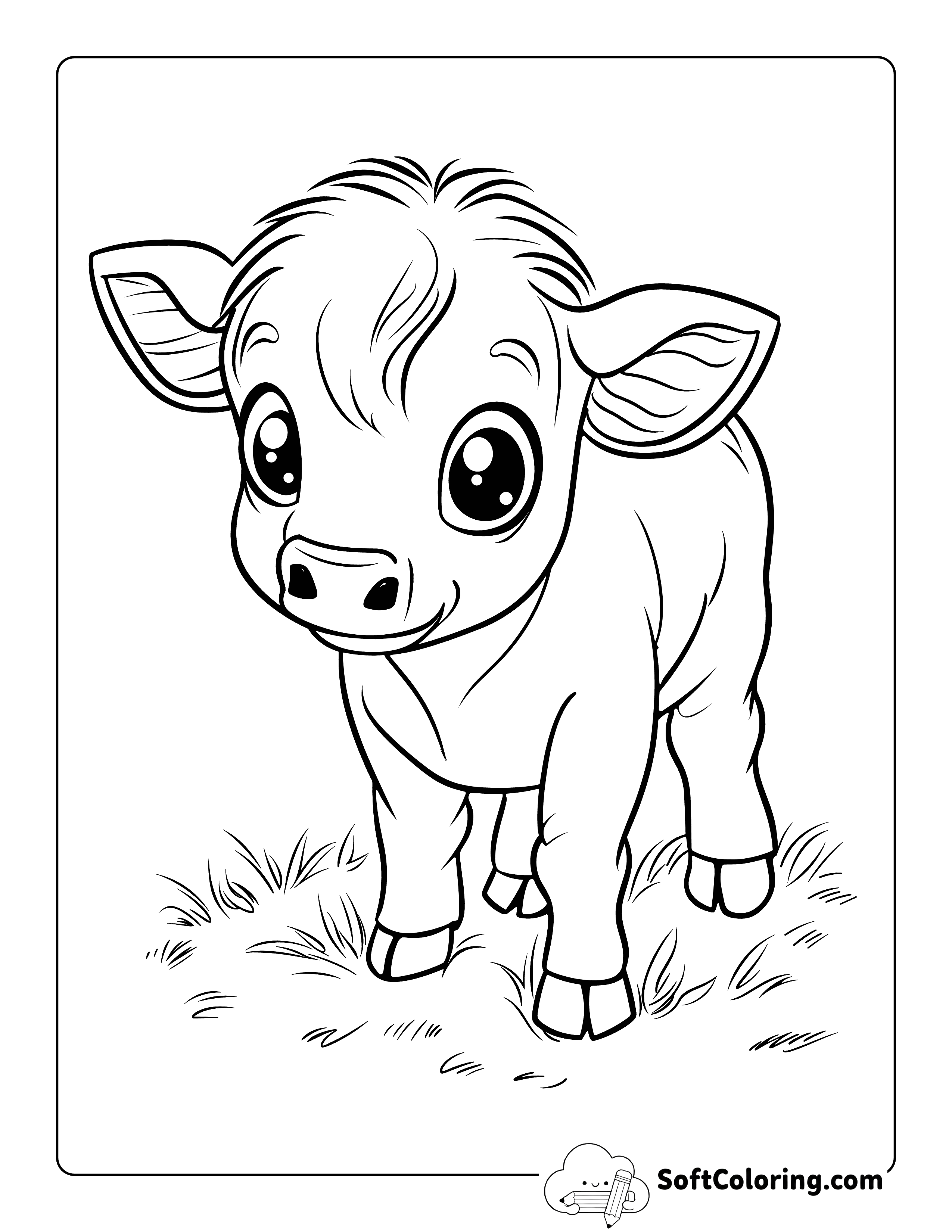 Cute Baby Cow Coloring Page for Preschoolers