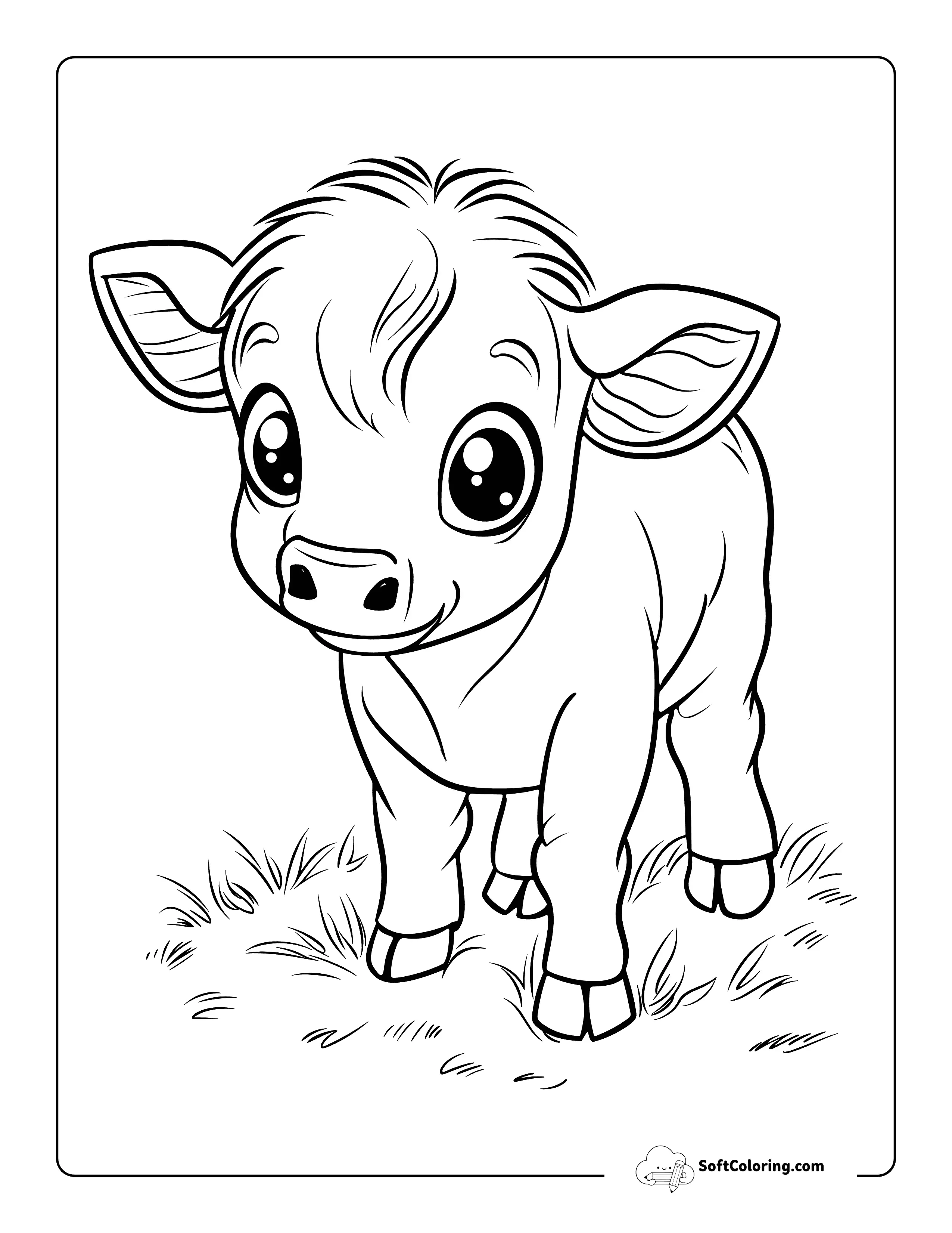 Cute Baby Cow Coloring Page For Preschoolers