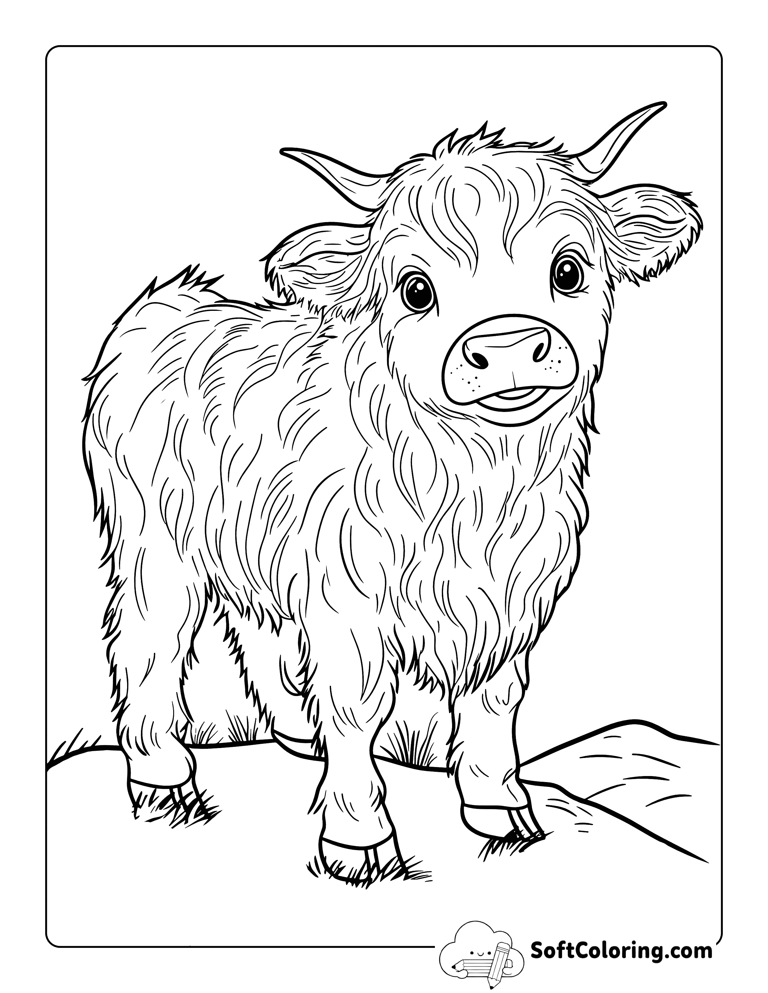 Cute Baby Highland Cow Coloring Page