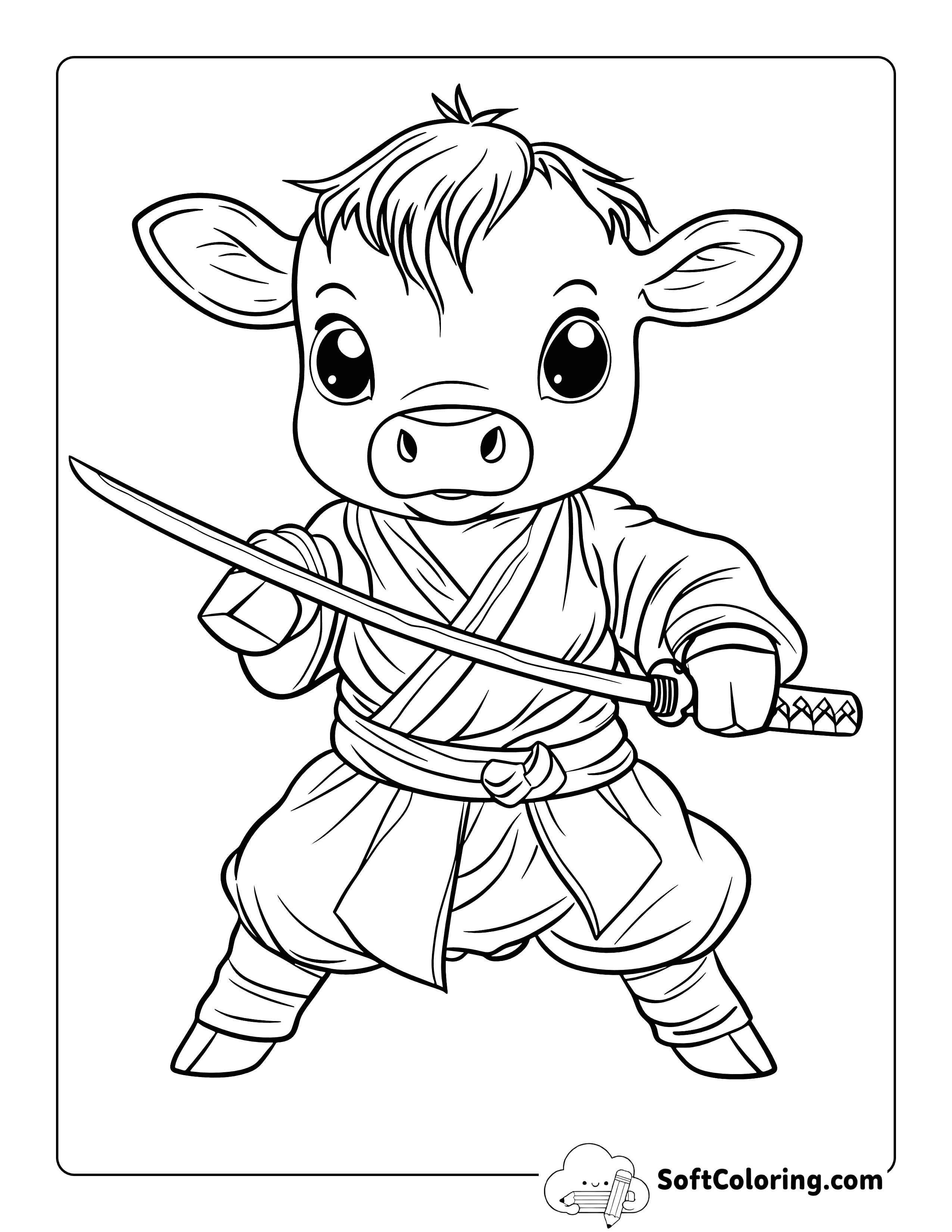 Ninja Printable Cow Coloring Page for Kids