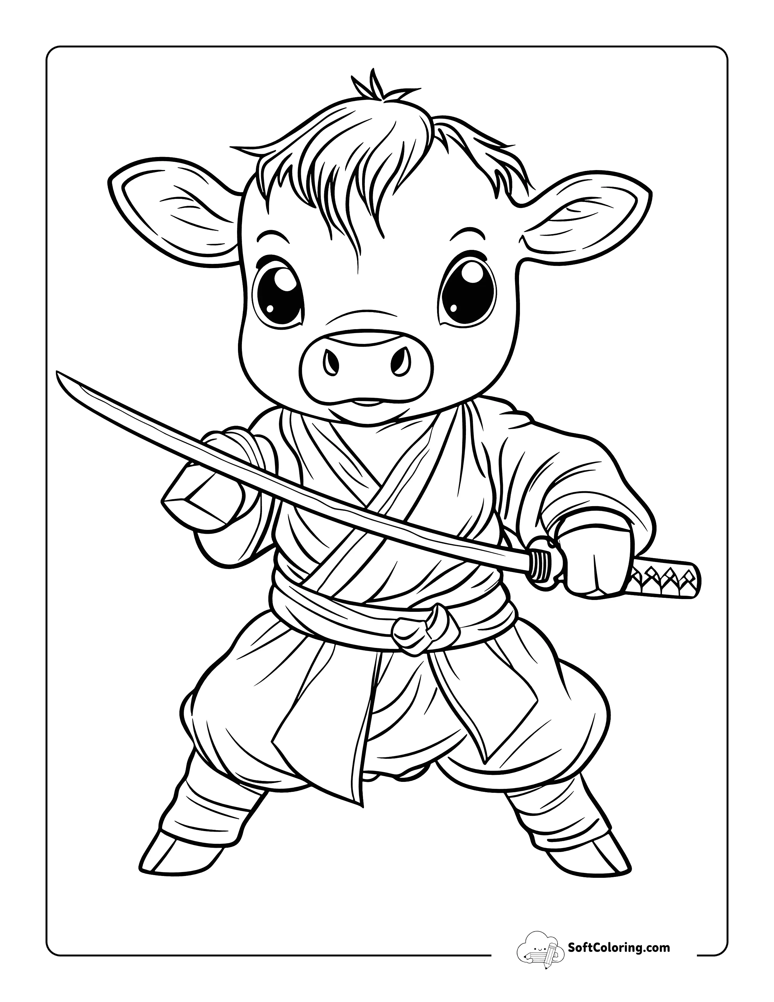 Ninja Printable Cow Coloring Page For Kids