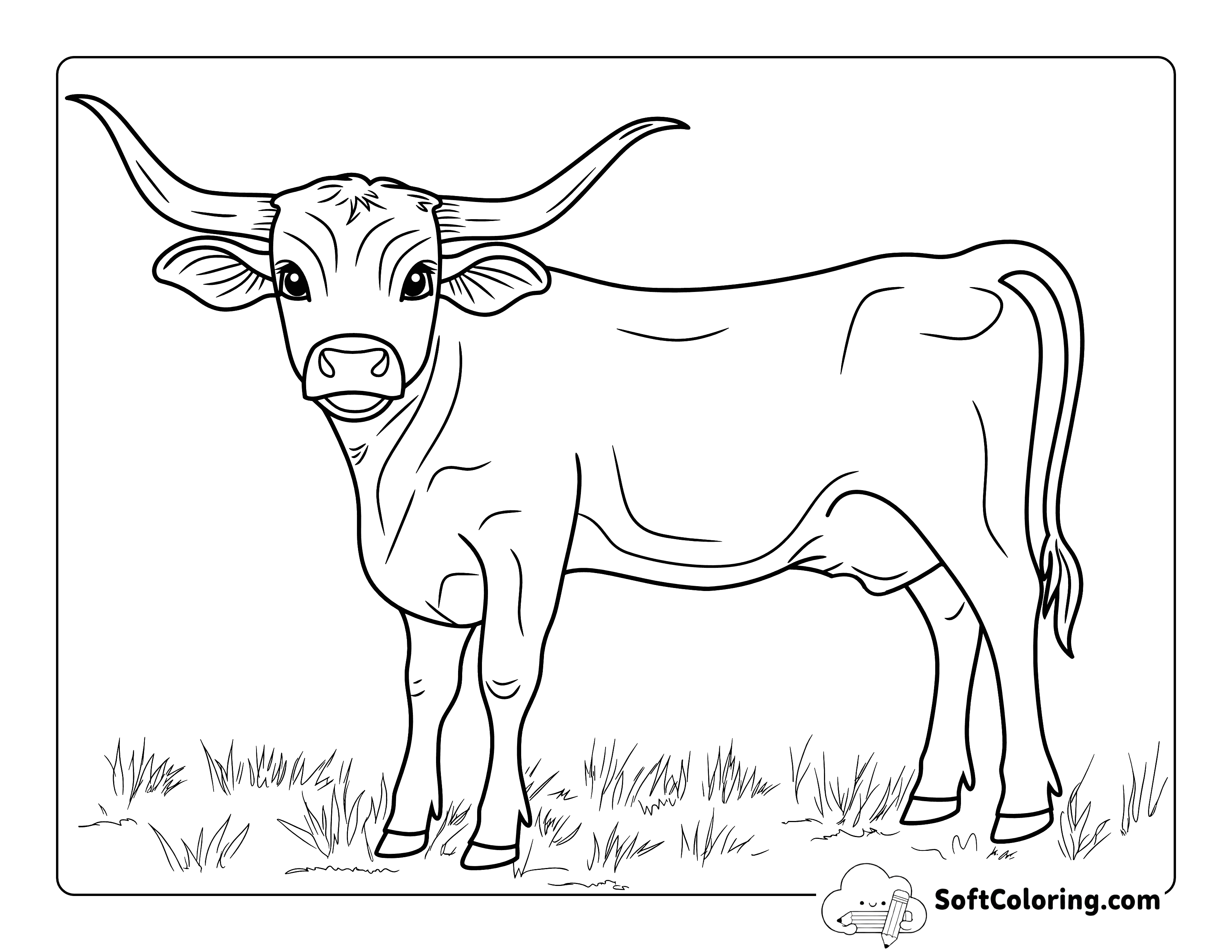 Simple Longhorn Cow Coloring Page for Kids
