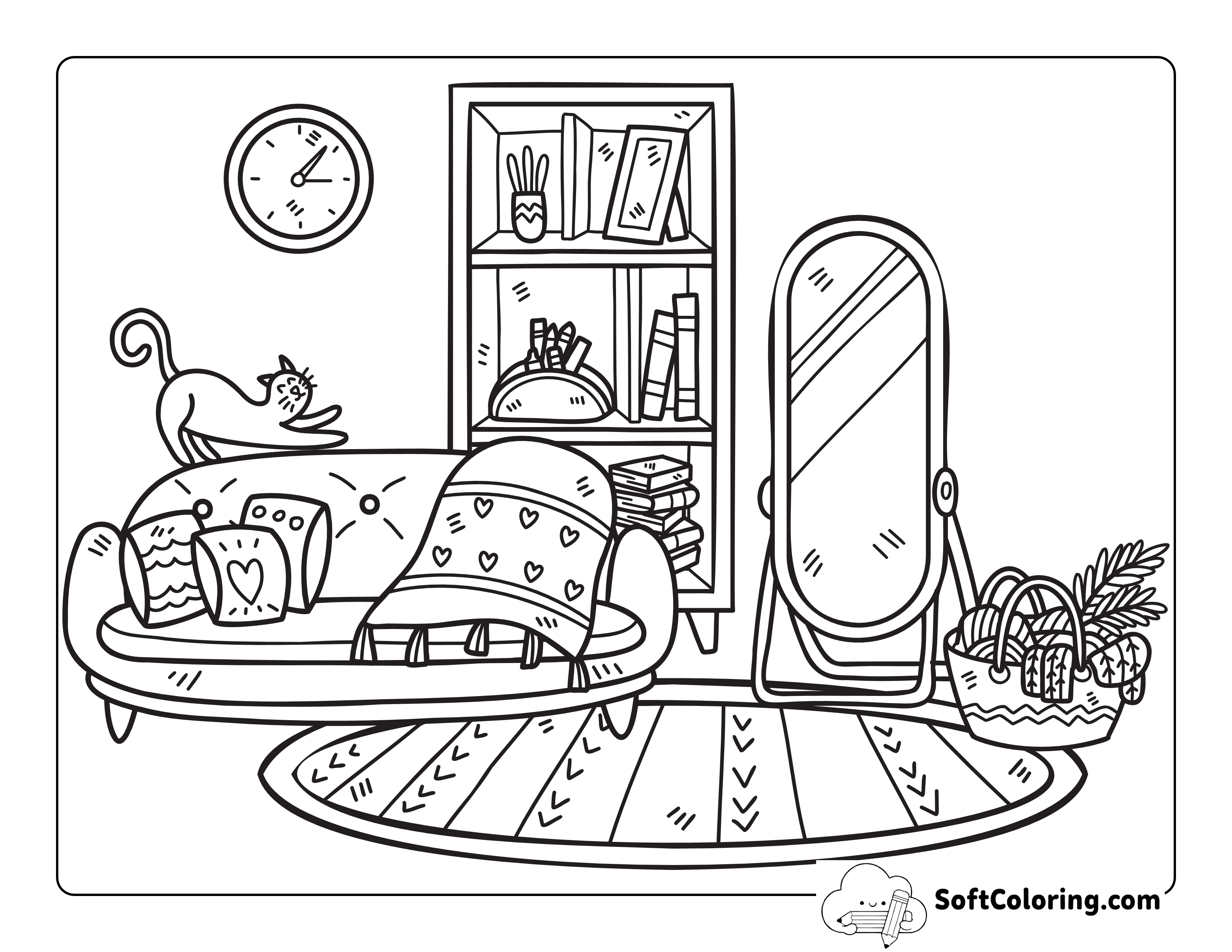 Simple Cozy Living Room Relaxing Coloring Page